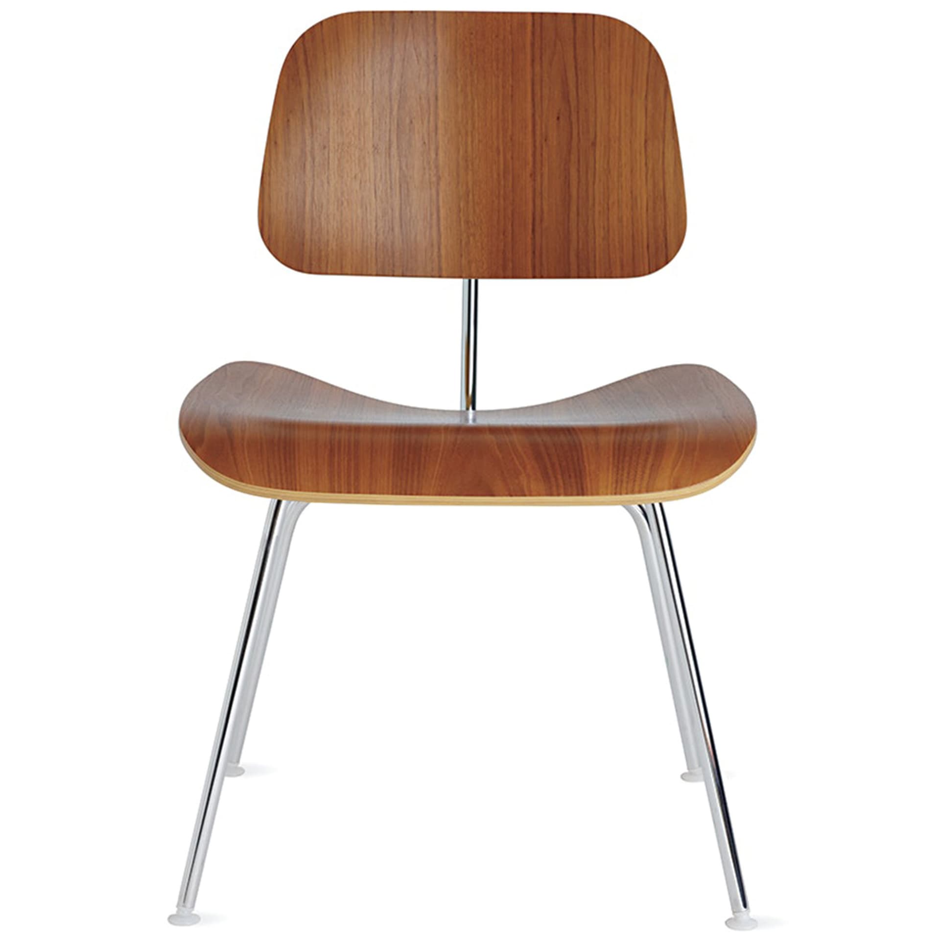 eames molded plywood dining chair dcm / walnut veneer / trivalent chrome base