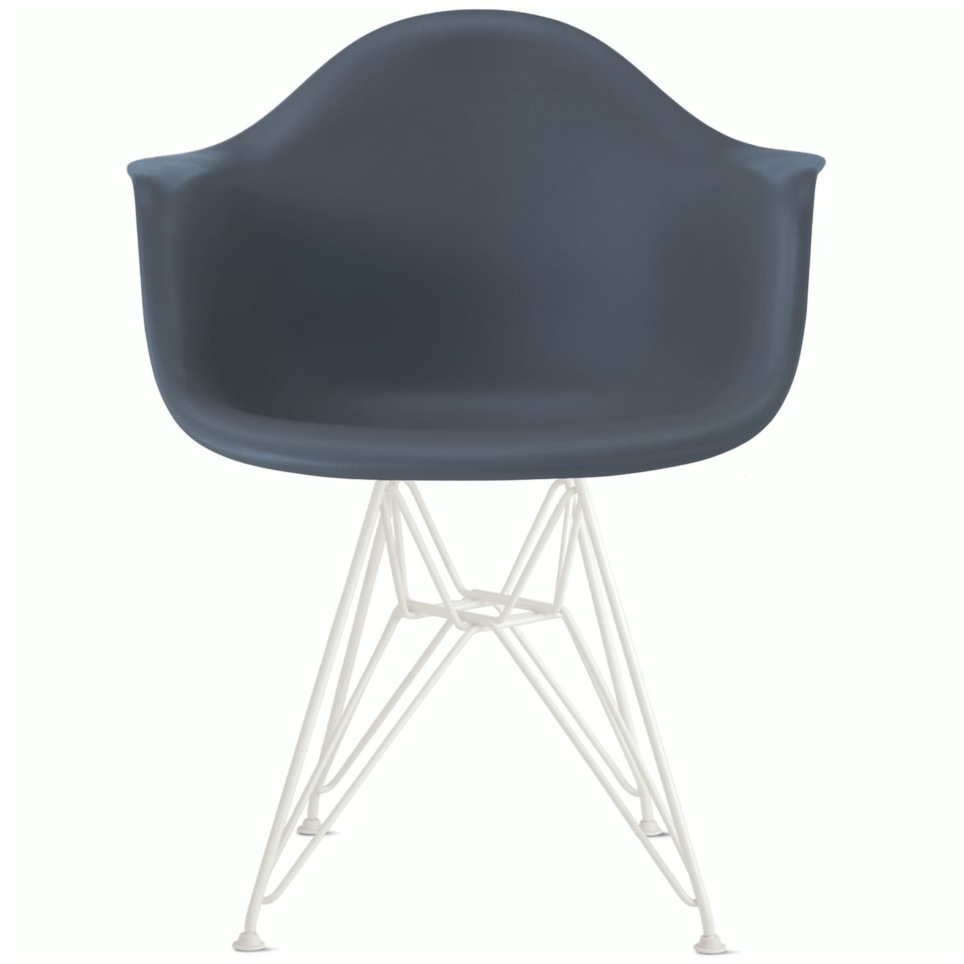 eames molded plastic armchair with wire base / white base / medium grey shell / standard glides