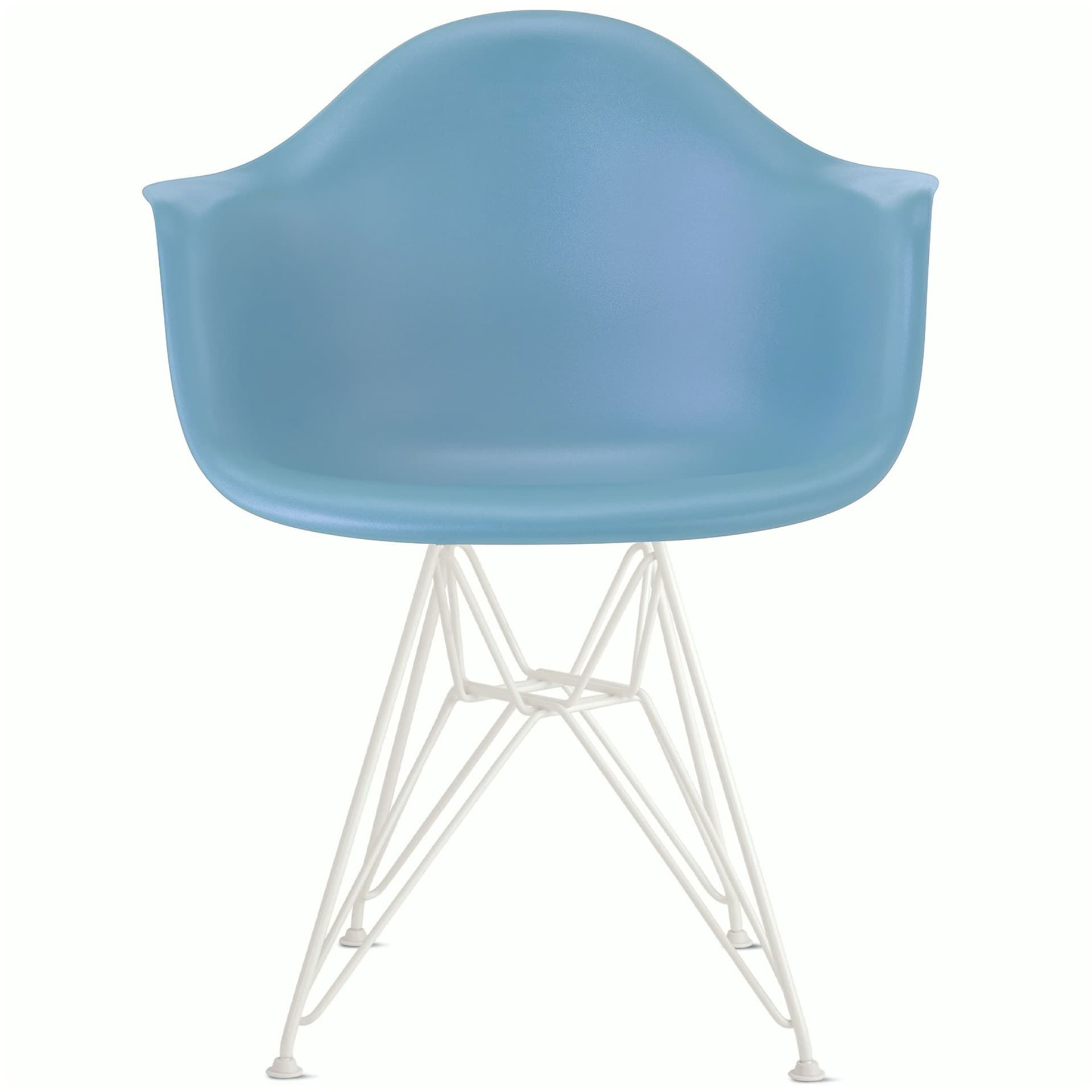 eames molded plastic armchair with wire base / white base / pale blue shell / standard glides