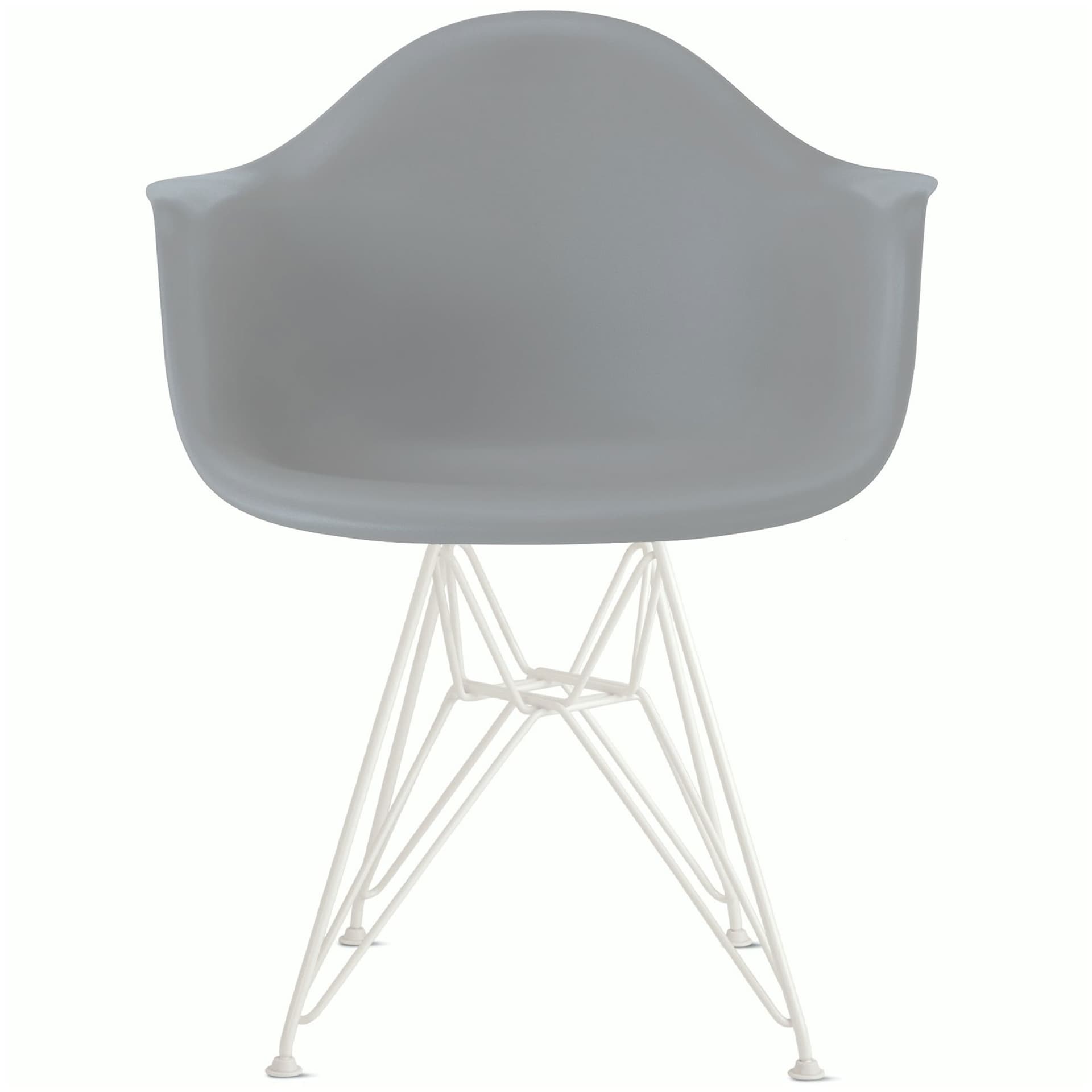 eames molded plastic armchair with wire base / white base / light grey shell / felt glides