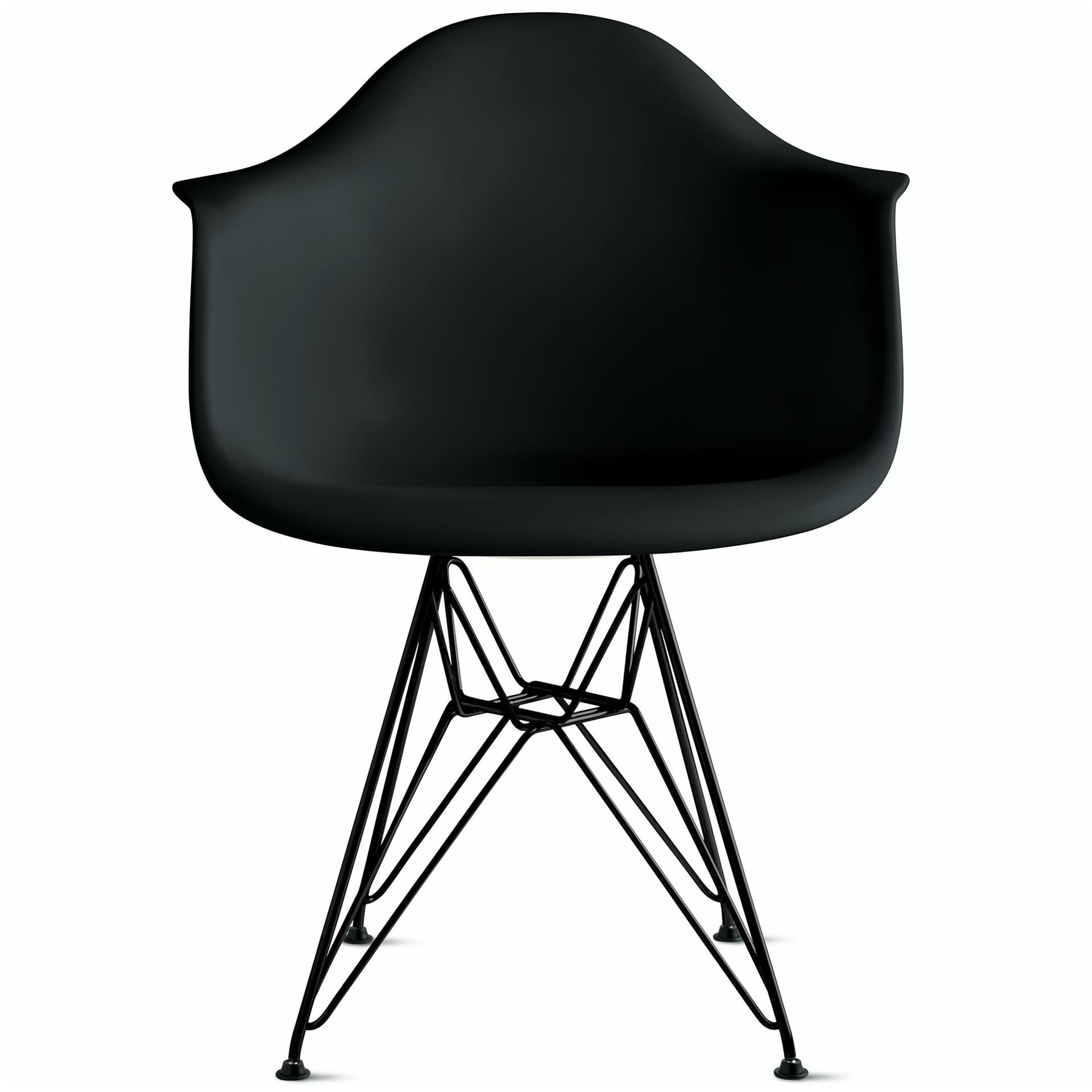 eames molded plastic armchair with wire base / black base / black shell / standard glides