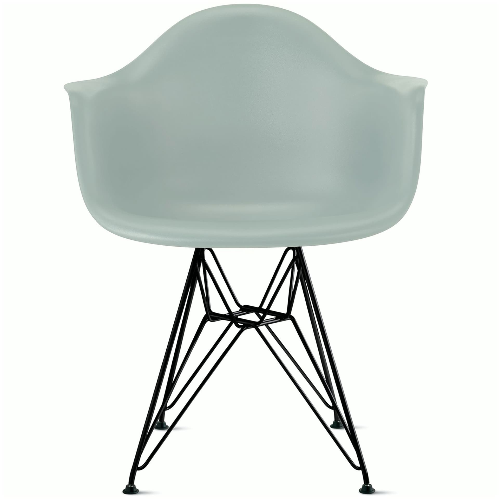 eames molded plastic armchair with wire base / black base / grey green shell / standard glides