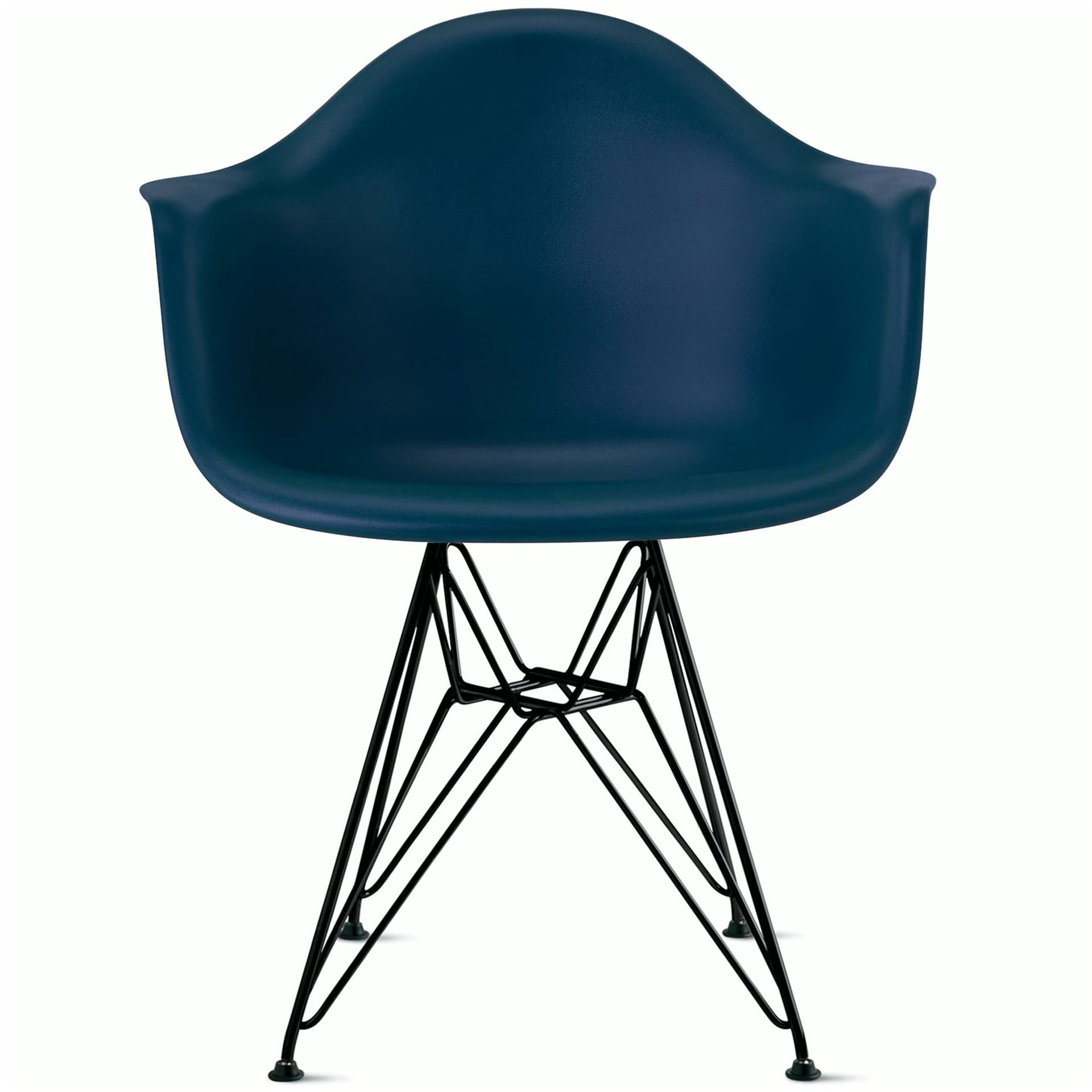 eames molded plastic armchair with wire base / black base / blue green shell / felt glides
