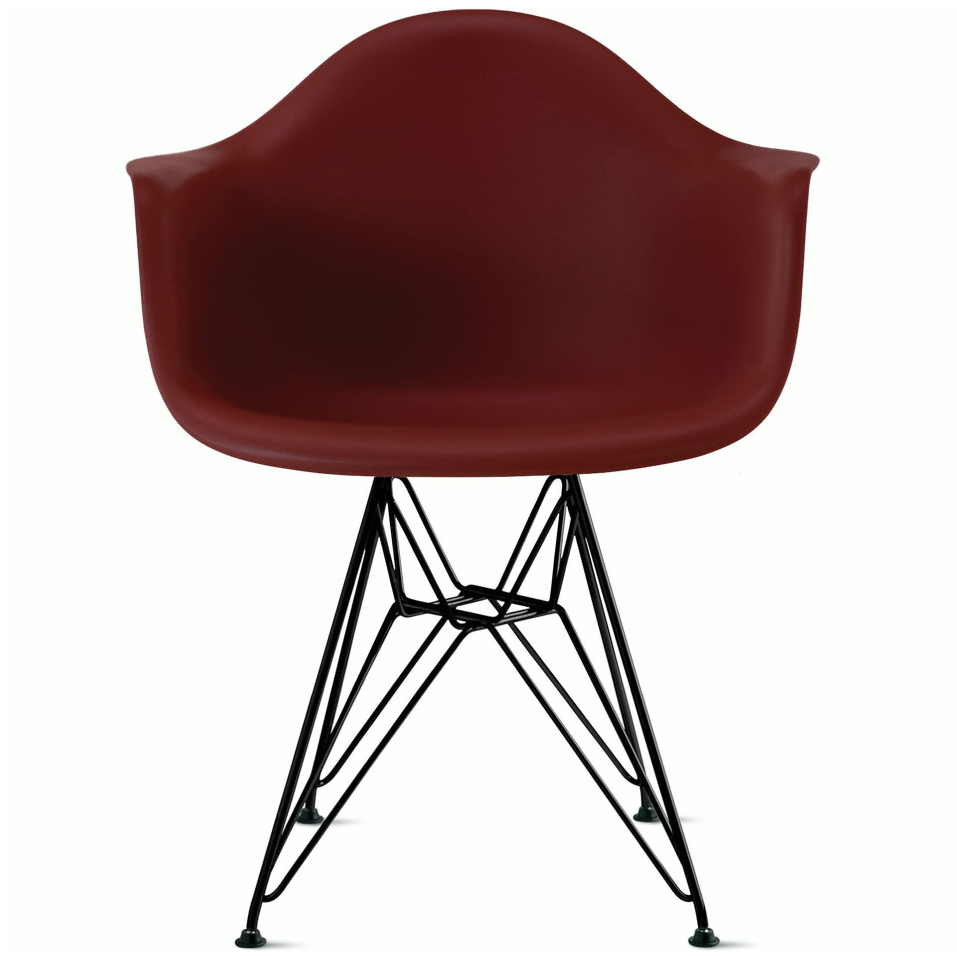eames molded plastic armchair with wire base / black base / brick red shell / standard glides