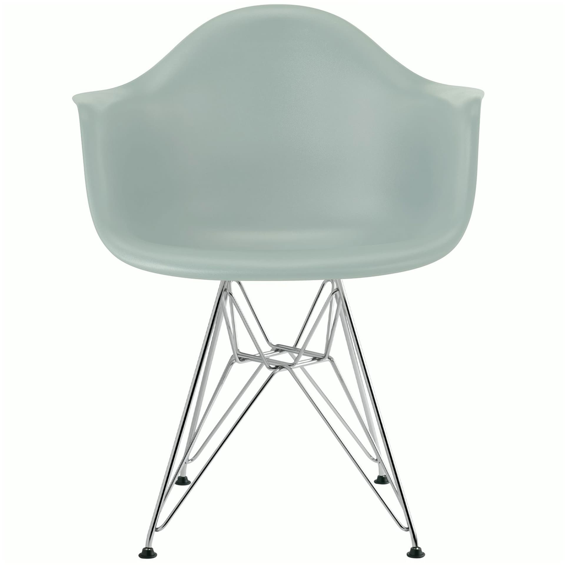 eames molded plastic armchair with wire base / chrome base / grey green shell / standard glides