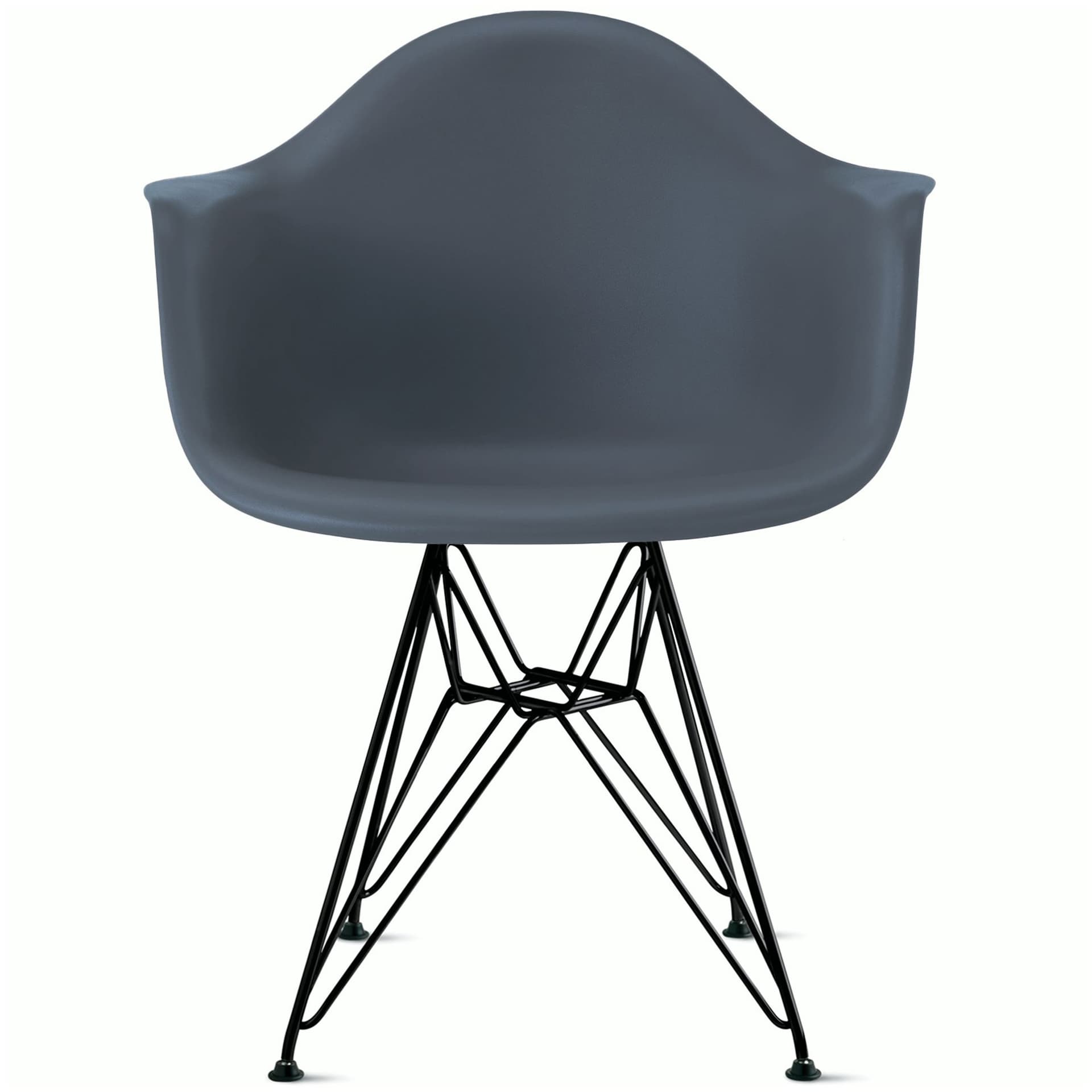 eames molded plastic armchair with wire base / black base / medium grey shell / standard glides