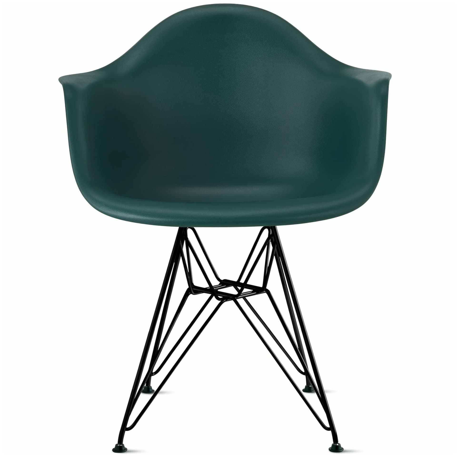 eames molded plastic armchair with wire base / black base / evergreen shell / felt glides