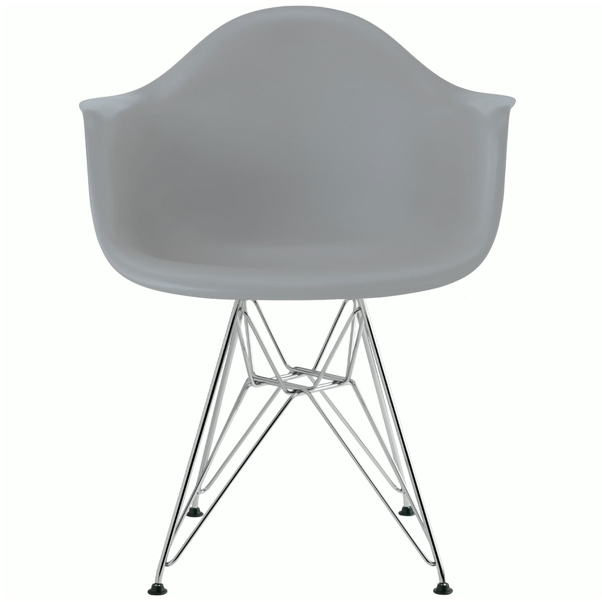 eames molded plastic armchair with wire base / chrome base / light grey shell / felt glides