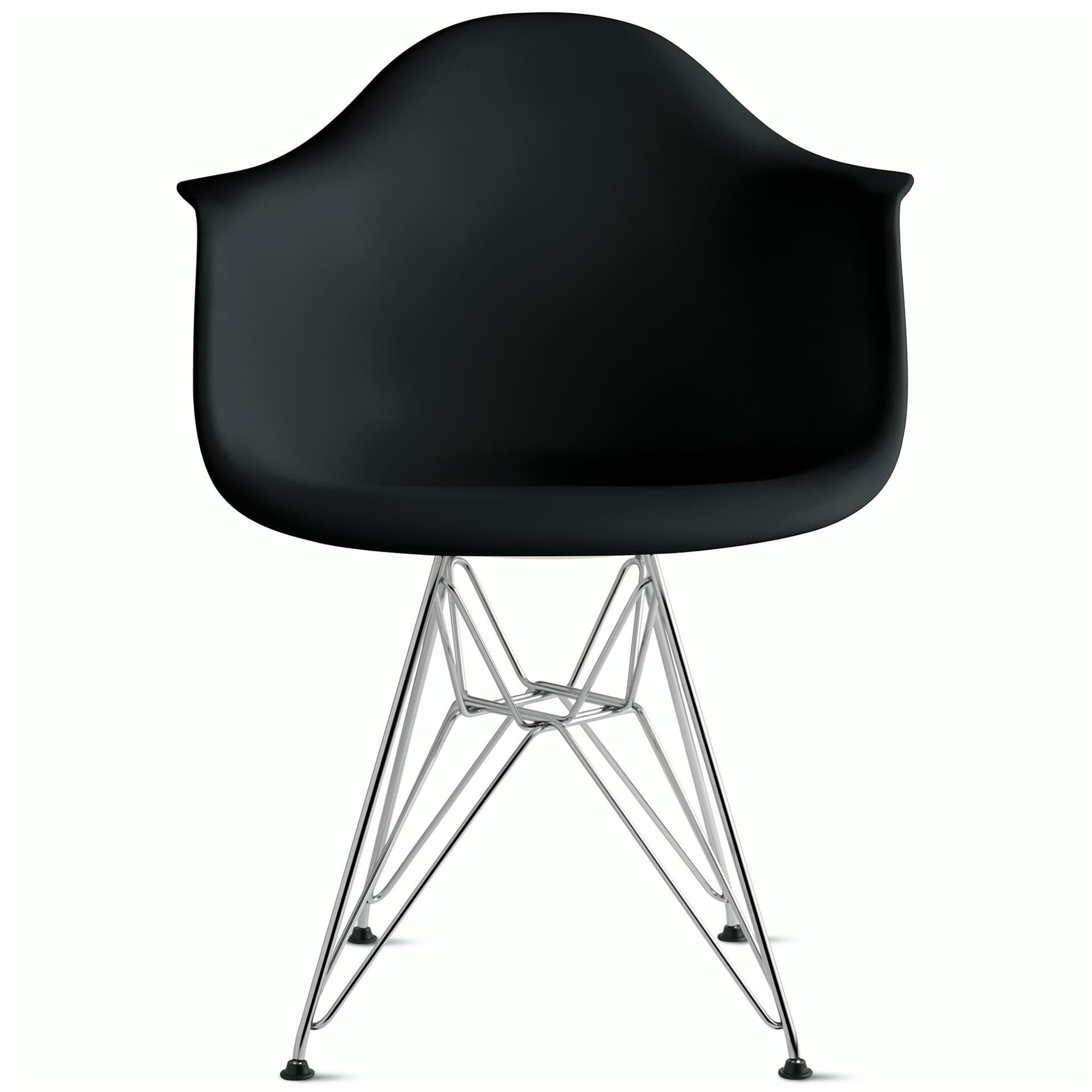 eames molded plastic armchair with wire base / chrome base / black shell / felt glides