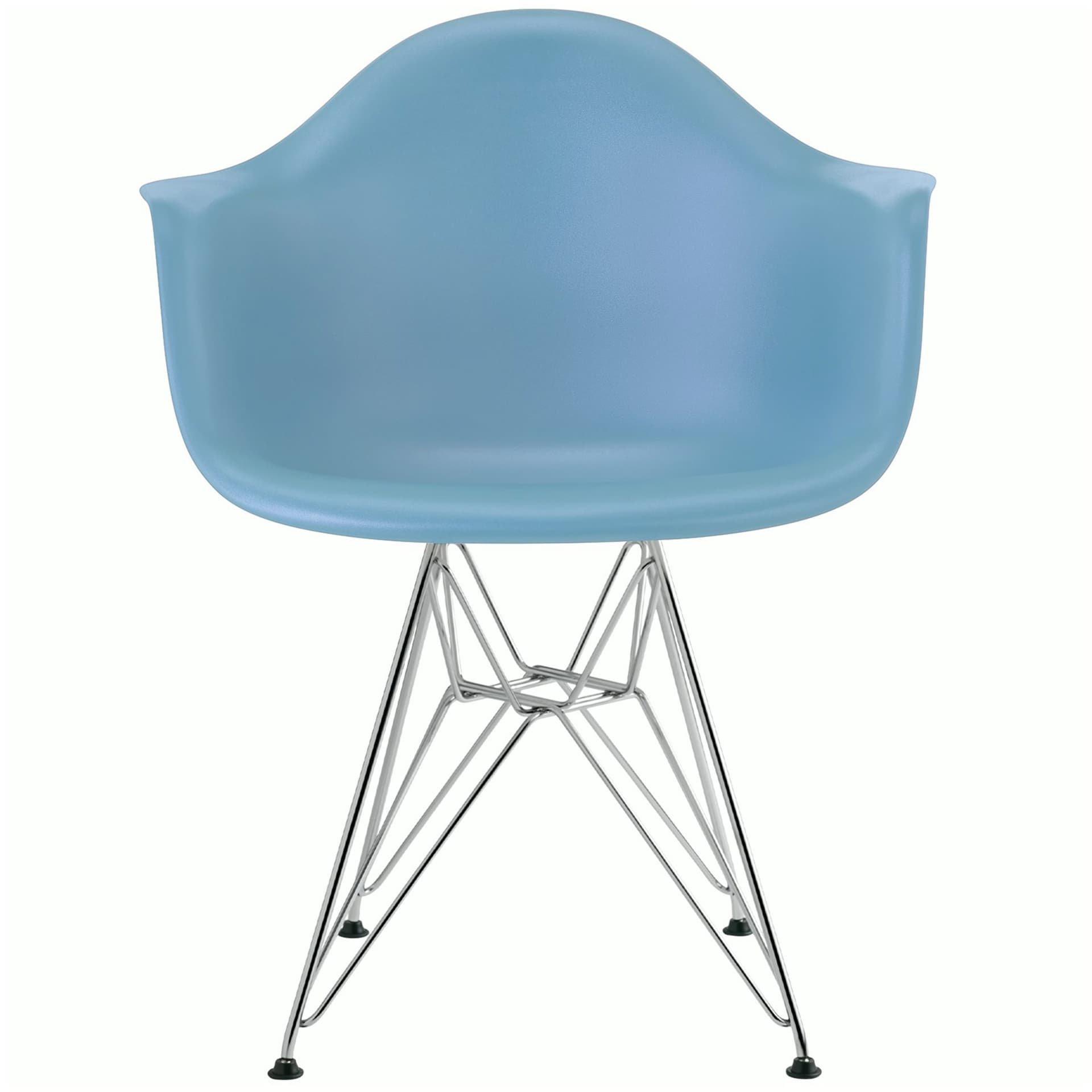 eames molded plastic armchair with wire base / chrome base / pale blue shell / standard glides