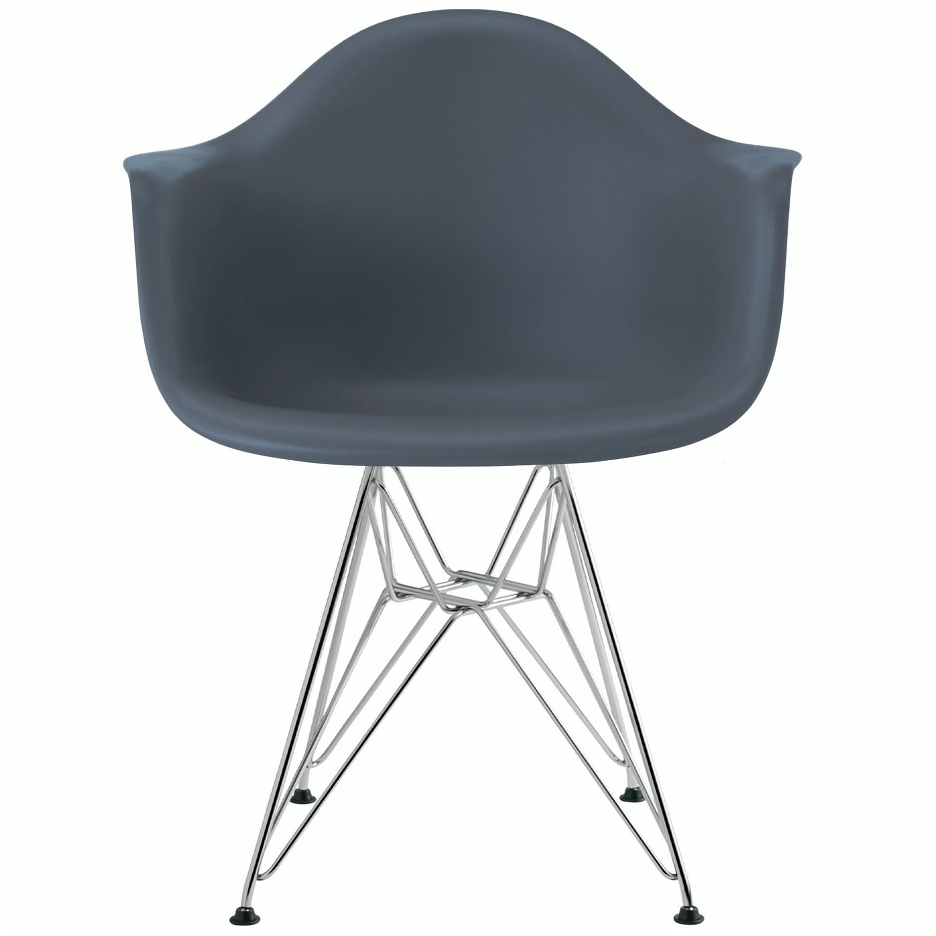eames molded plastic armchair with wire base / chrome base / medium grey shell / felt glides