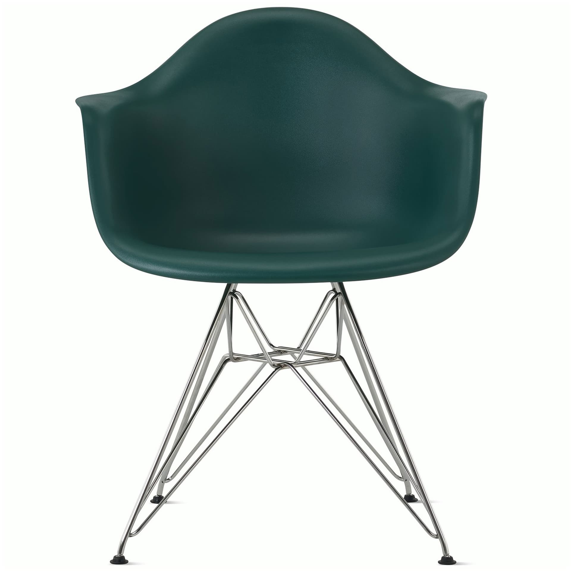 eames molded plastic armchair with wire base / chrome base / evergreen shell / felt glides