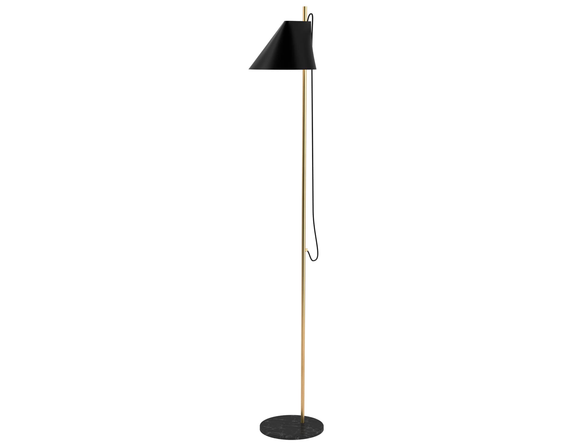 yuh floor lamp / black shade - brass stem - black marble base