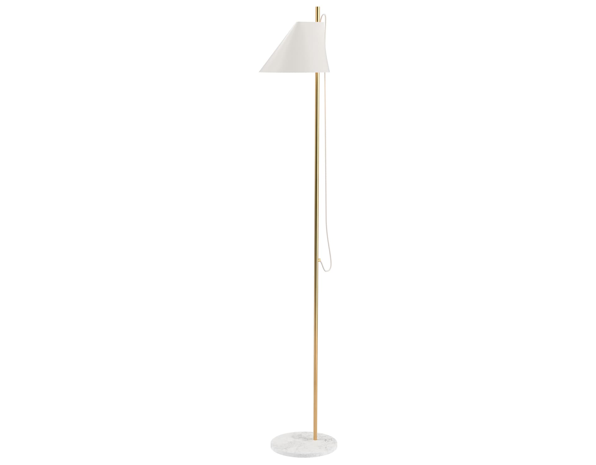 yuh floor lamp / white shade - brass stem - white marble base