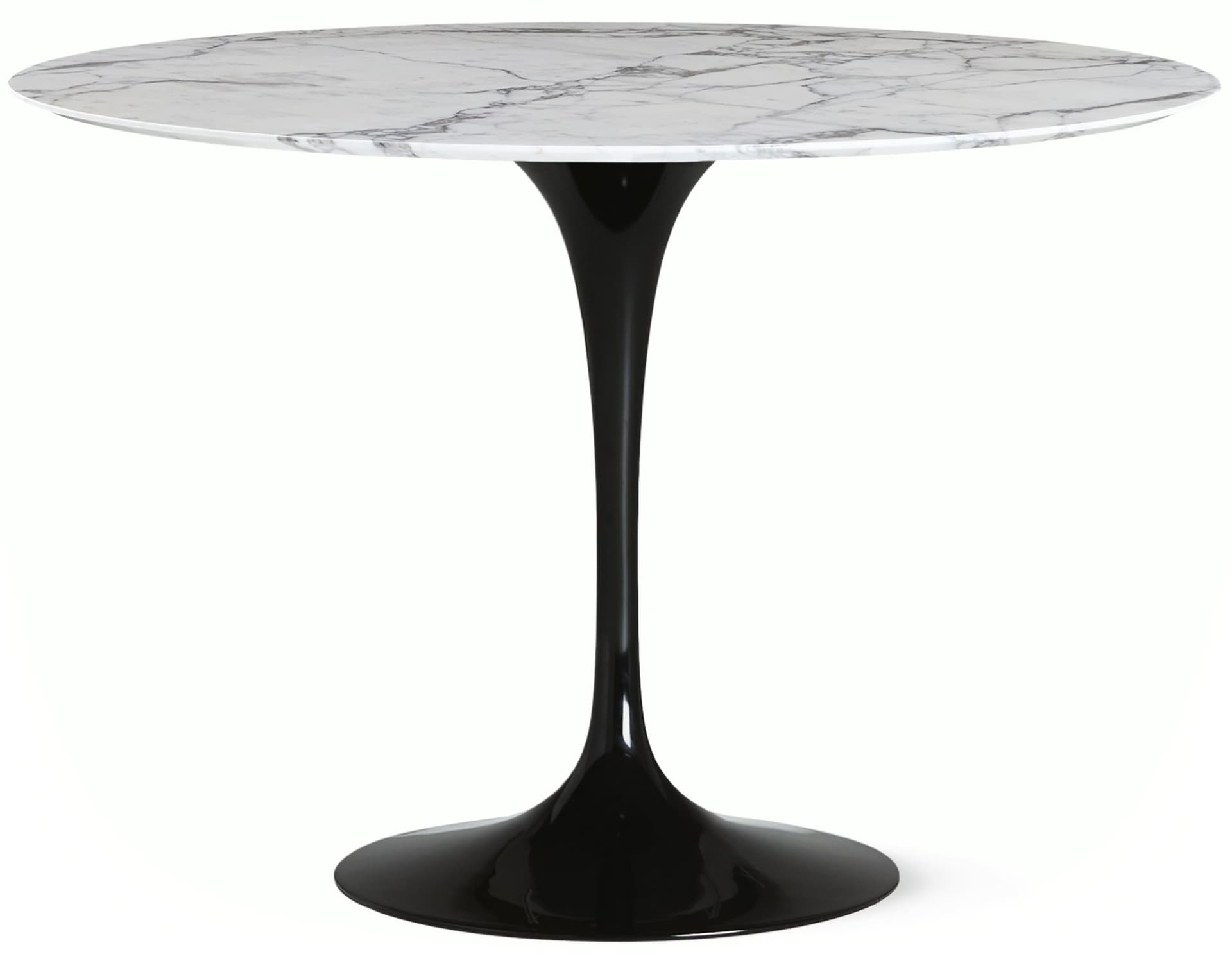 saarinen dining table - 42" round / high gloss - black / satin marble - arabescato