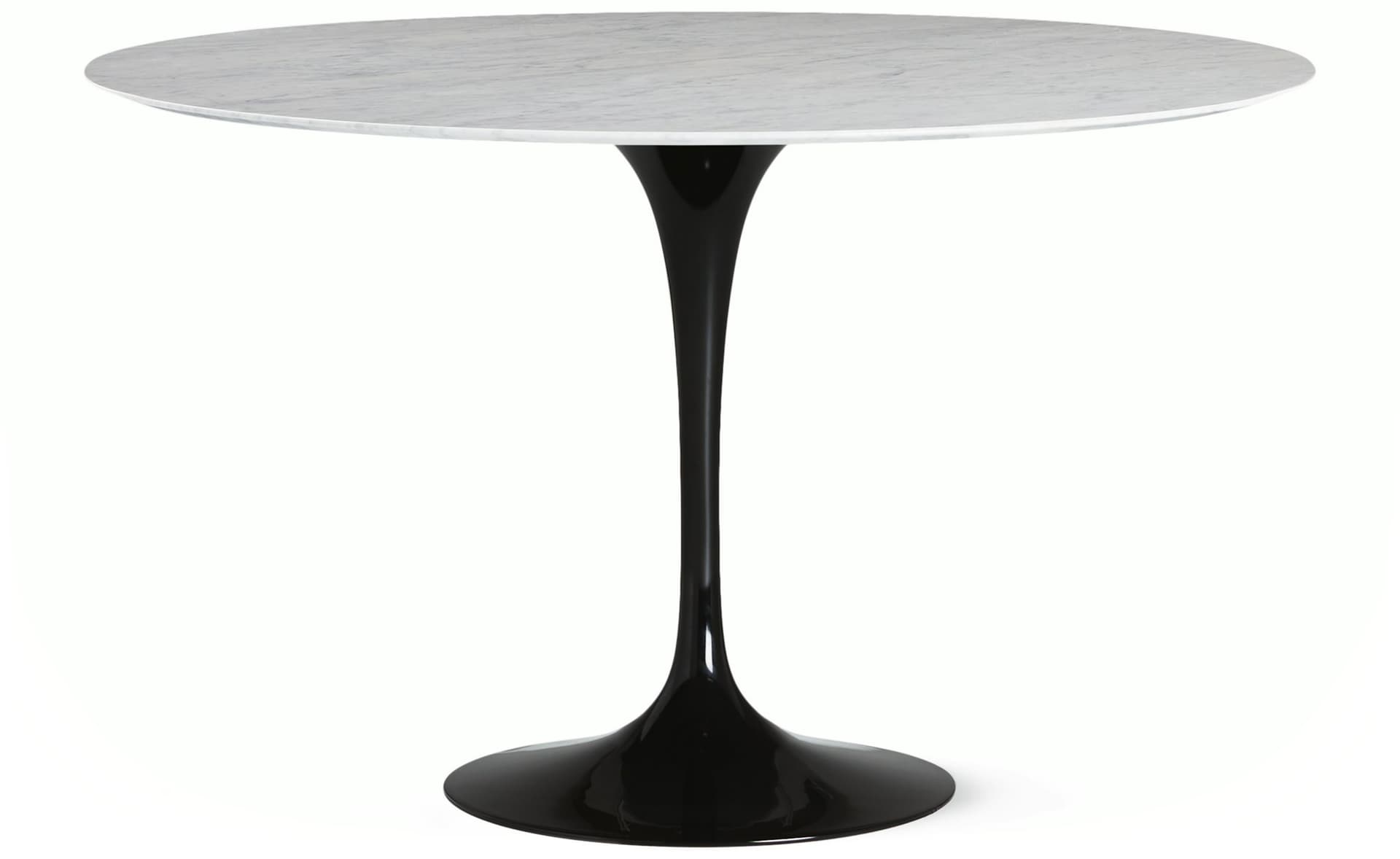 saarinen dining table - 54" round / high gloss - black / satin marble - carrara