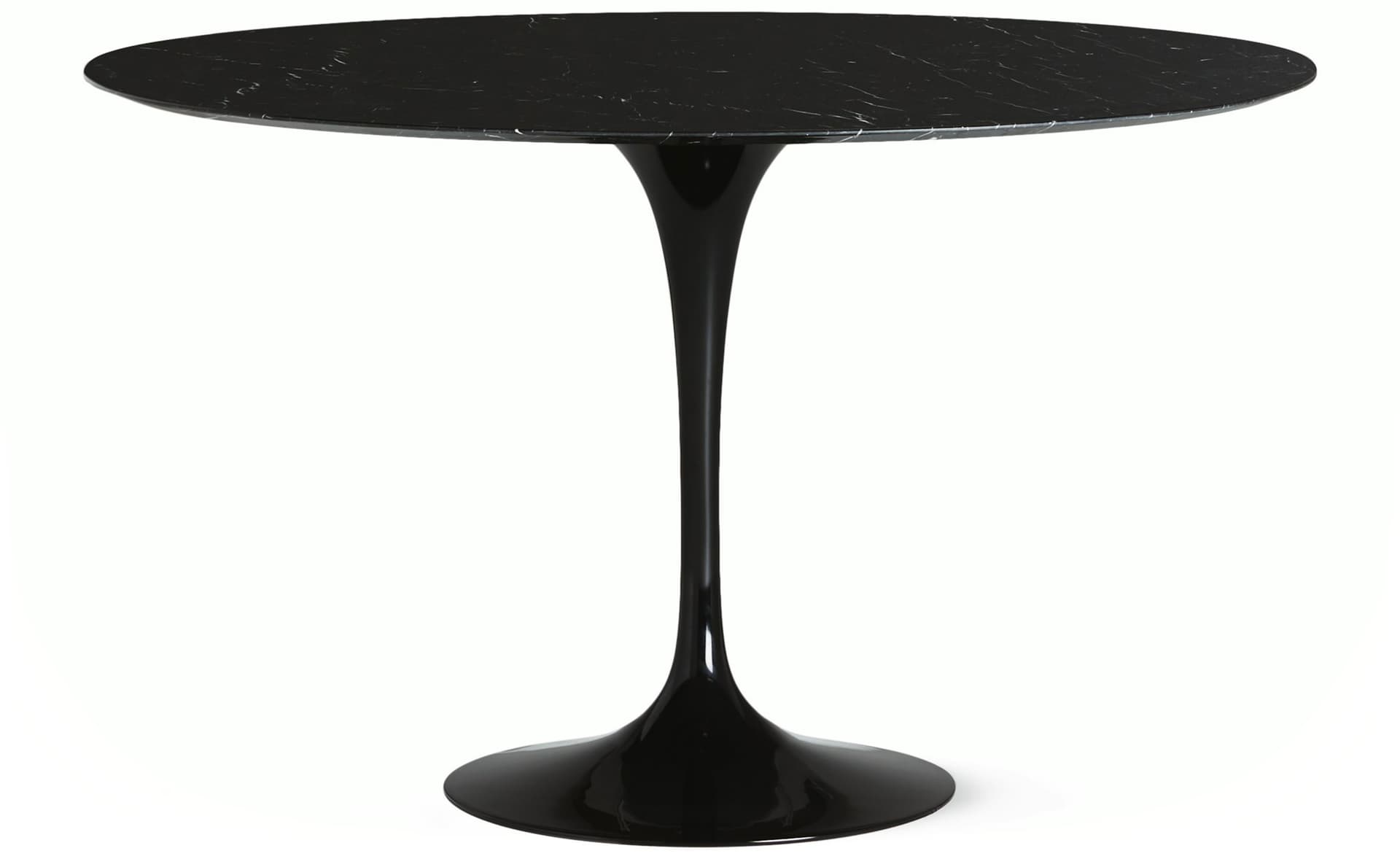 saarinen dining table - 54" round / high gloss - black / satin marble - nero marquina