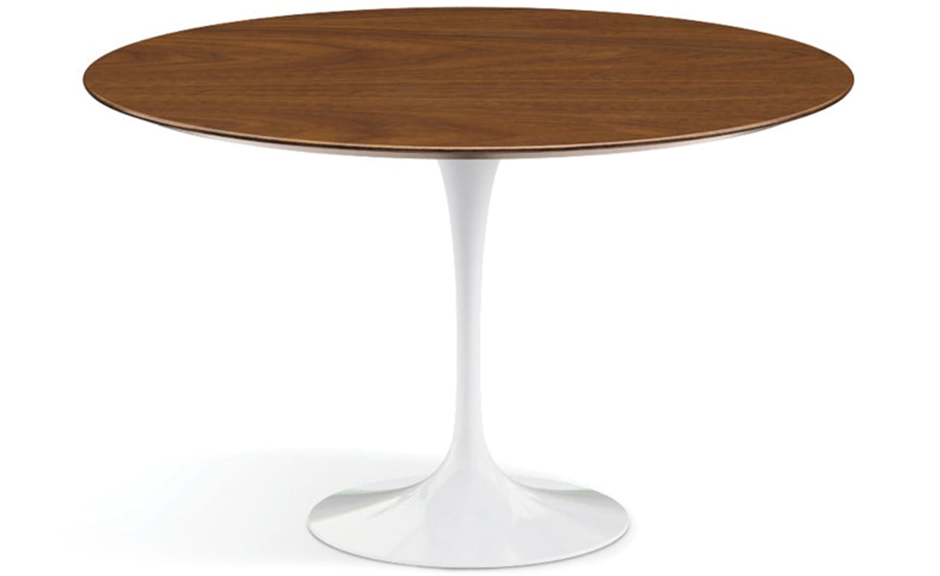 saarinen dining table - 54" round / high gloss - white / veneer - light walnut