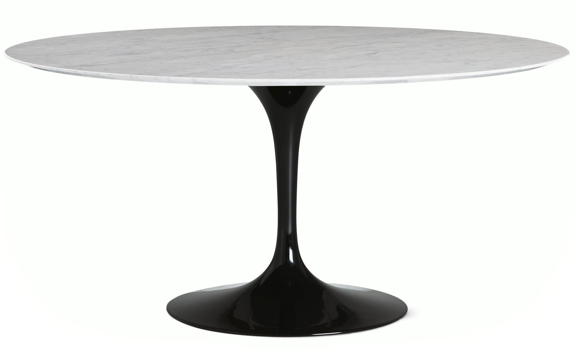 saarinen dining table - 60" round / high gloss - black / polished marble - carrara