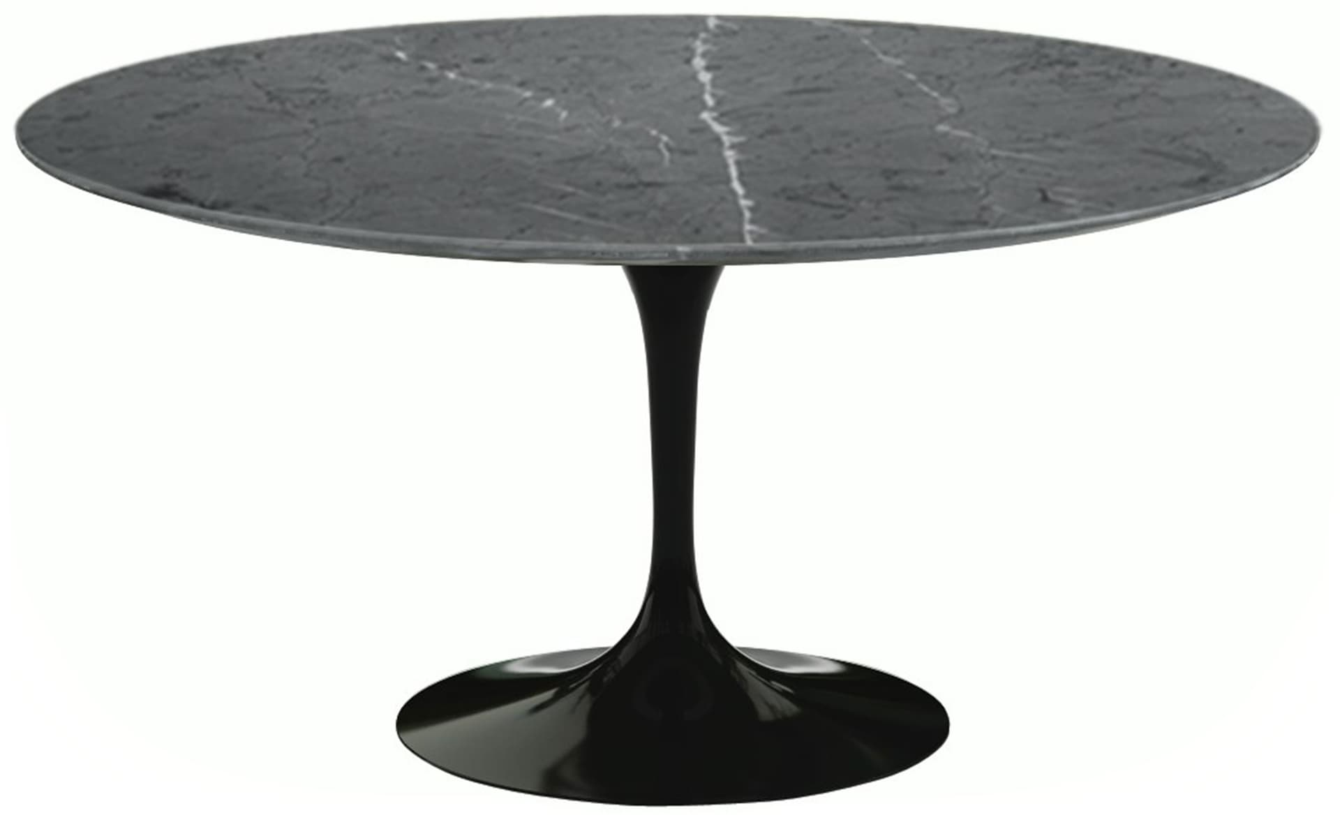 saarinen dining table - 60" round / high gloss - black / satin marble - grigio marquina