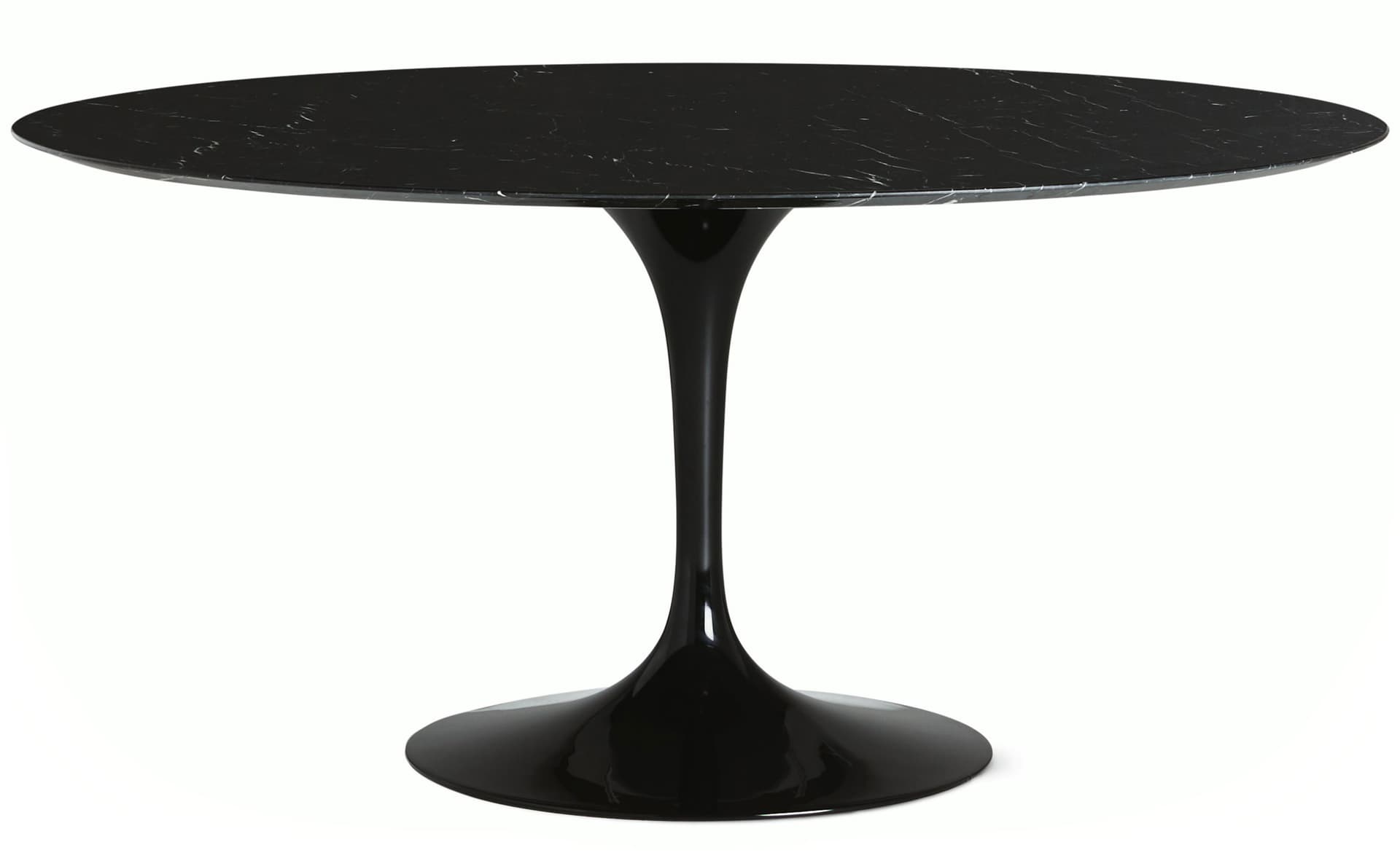 saarinen dining table - 60" round / high gloss - black / satin marble - nero marquina