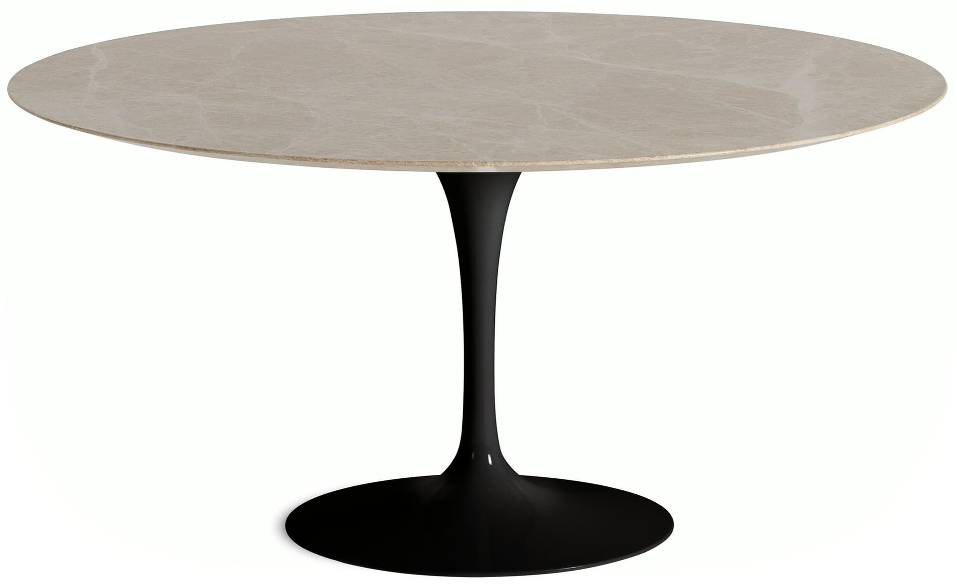 saarinen dining table - 60" round / high gloss - black / satin marble - emperador light