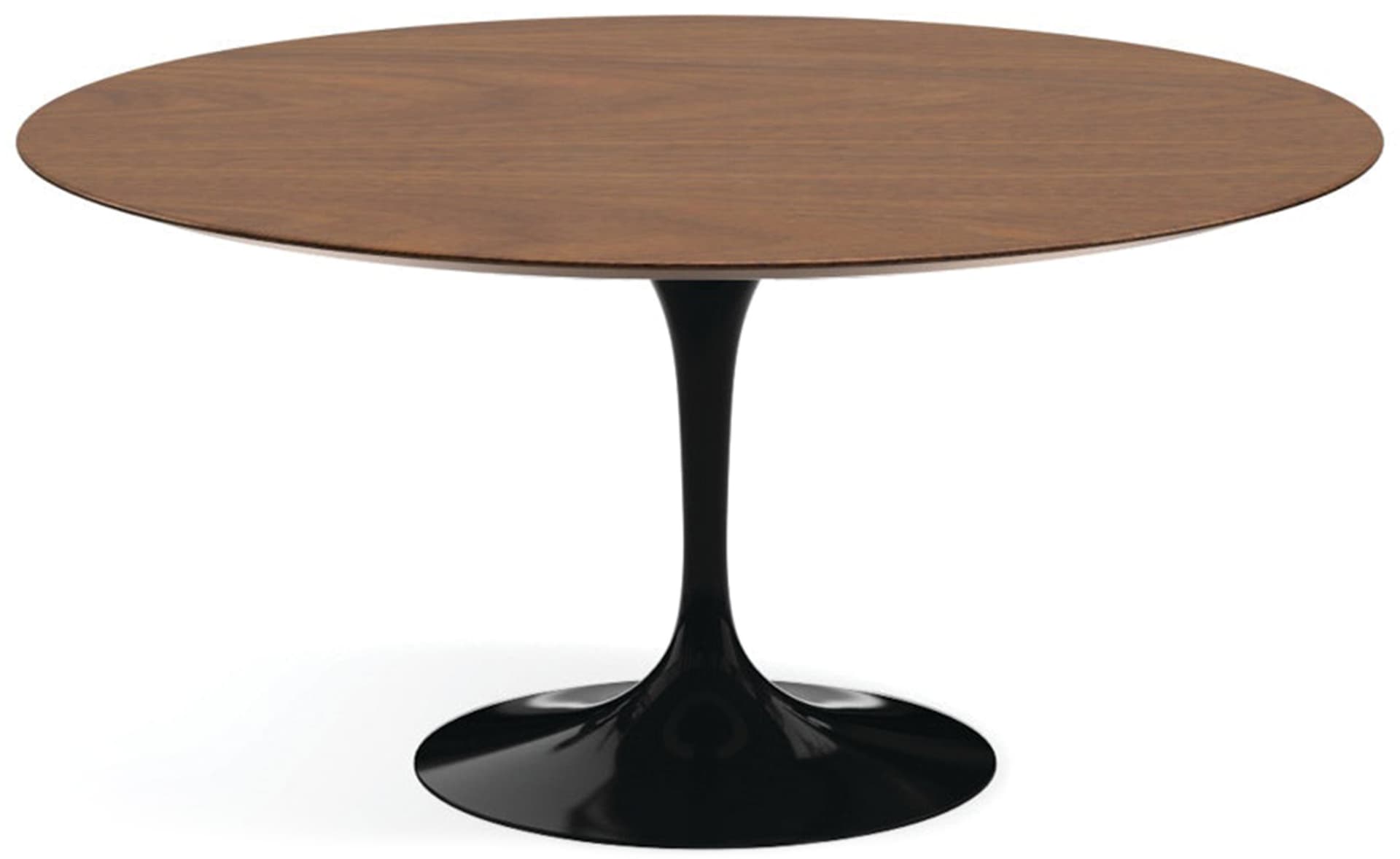 saarinen dining table - 60" round / high gloss - black / veneer - light walnut
