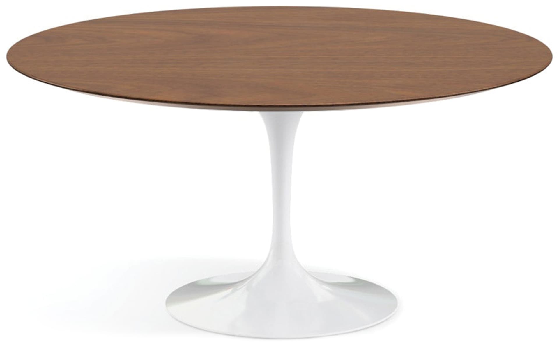 saarinen dining table - 60" round / high gloss - white / veneer - light walnut