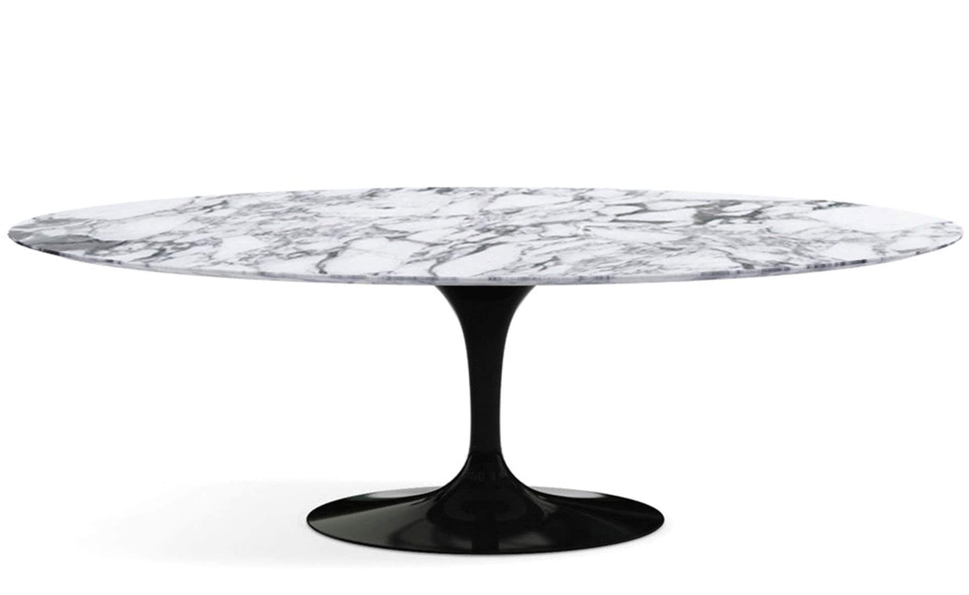 saarinen dining table - 84" oval / high gloss - black / satin marble - arabescato
