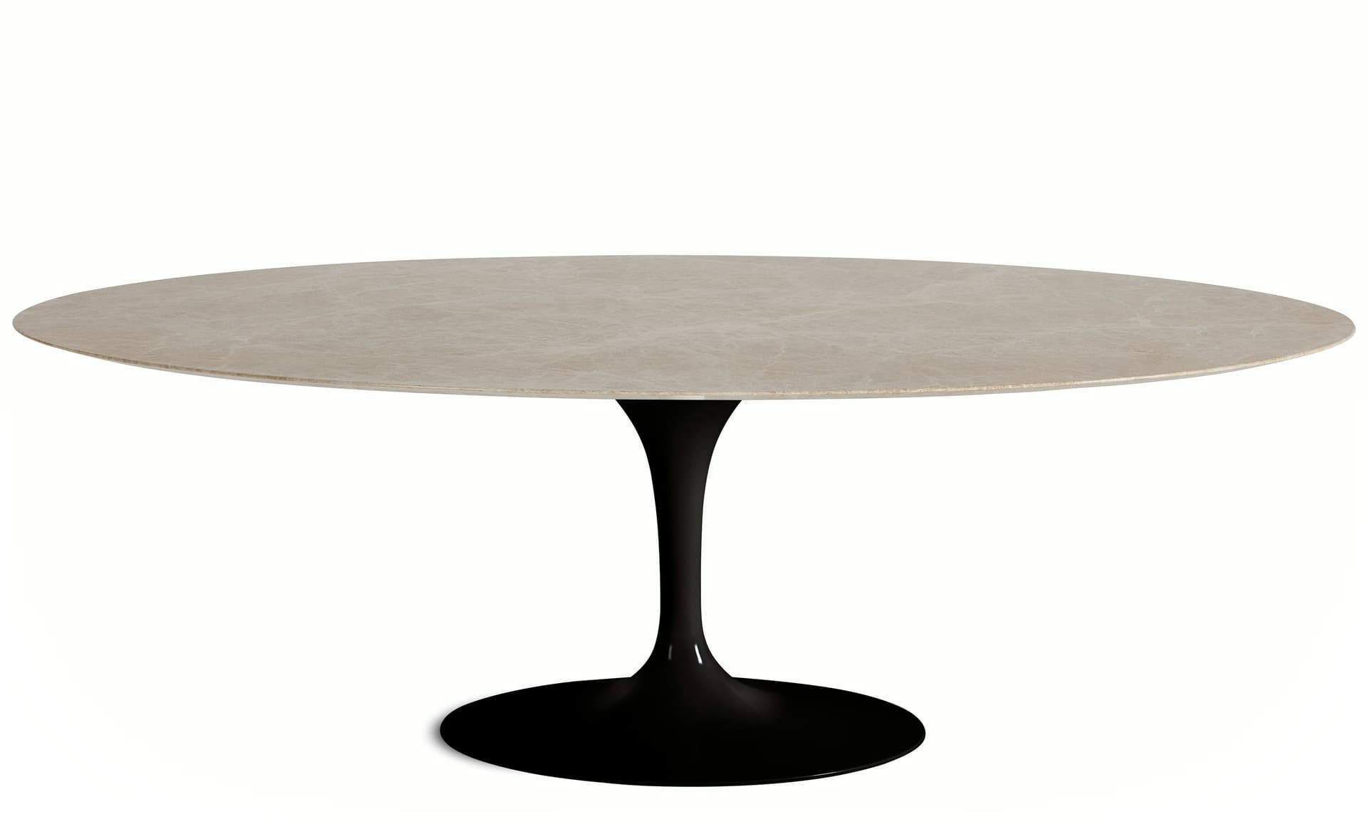 saarinen dining table - 84" oval / high gloss - black / satin marble - emperador light