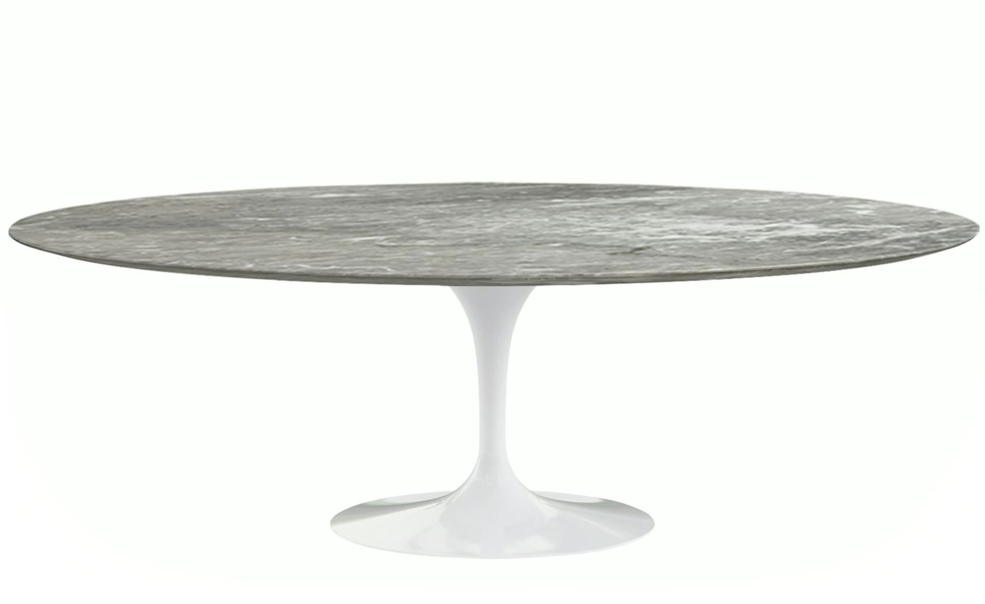 saarinen dining table - 84" oval / high gloss - white / satin marble - grey