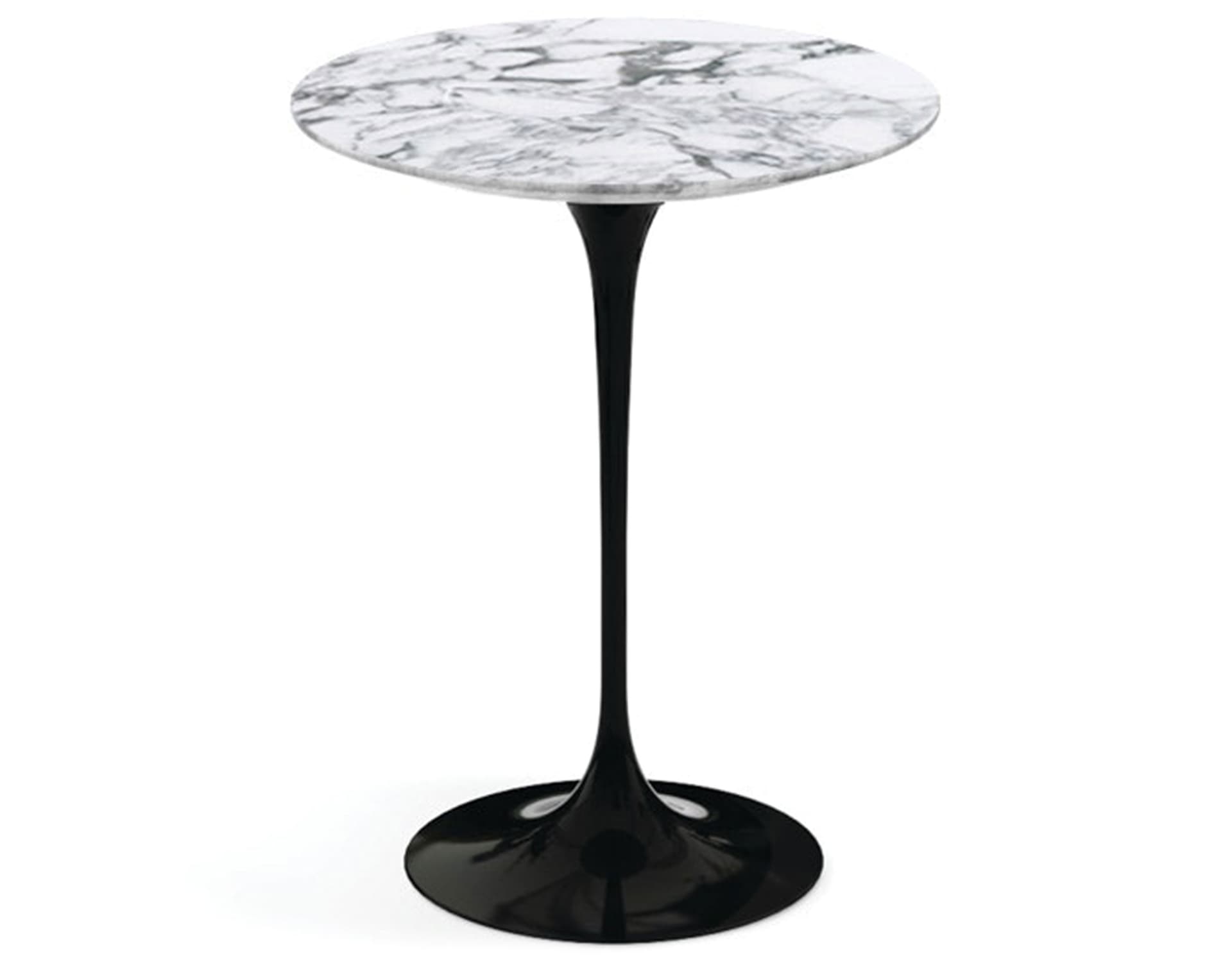 saarinen side table - 16" round / satin marble - arabescato / high gloss - black