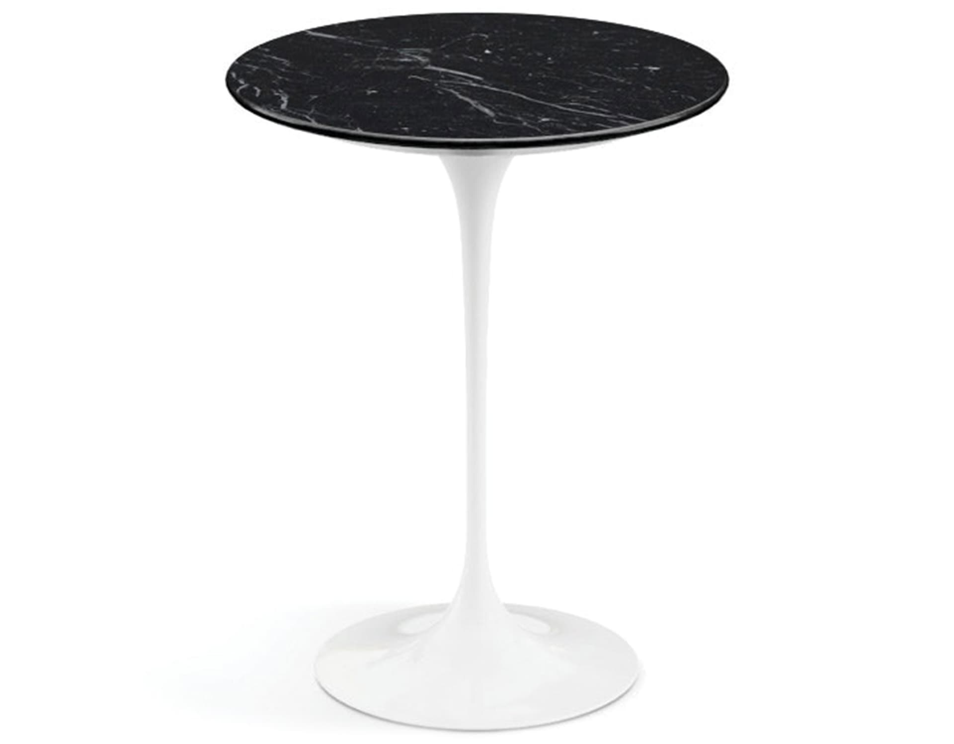 saarinen side table - 16" round / polished marble - nero marquina / high gloss - white