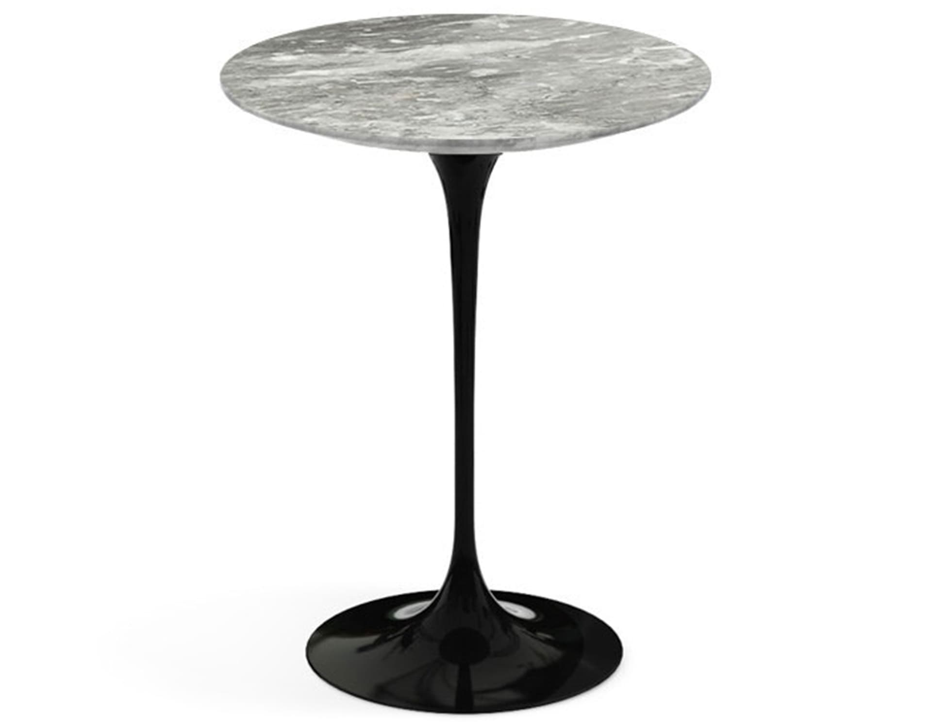 saarinen side table - 16" round / polished marble - grey / high gloss - black
