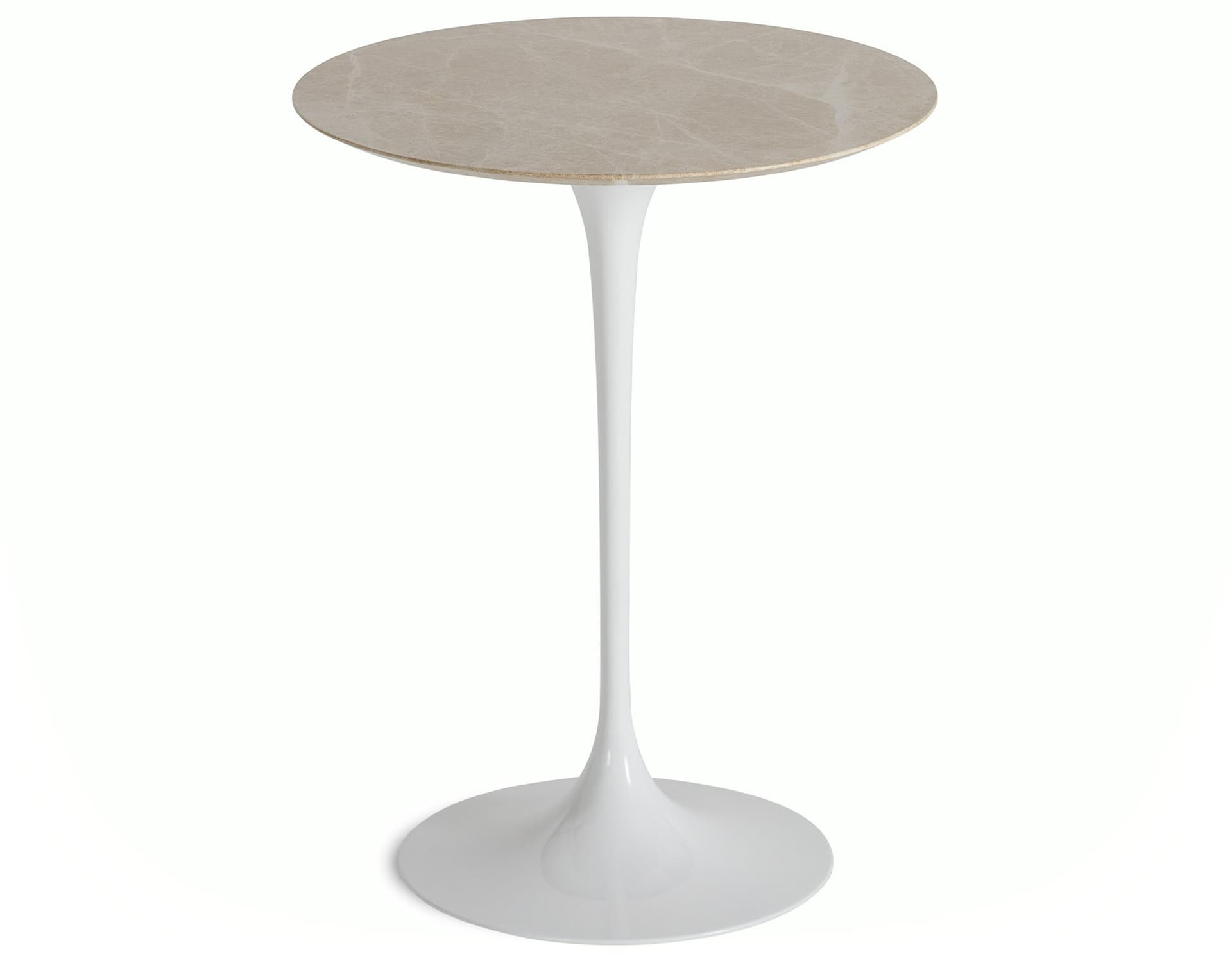 saarinen side table - 16" round / polished marble - emperador light / high gloss - white