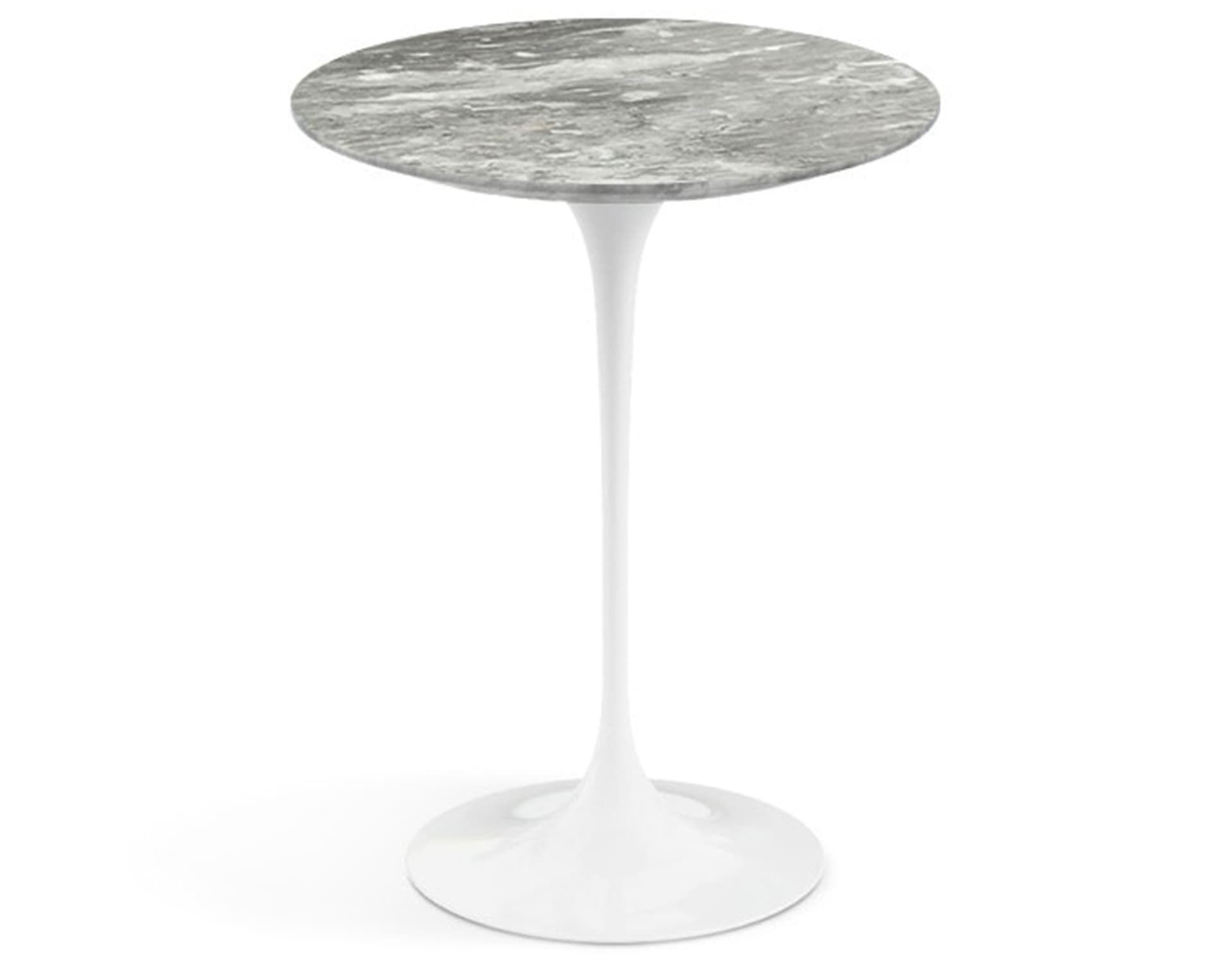 saarinen side table - 16" round / polished marble - grey / high gloss - white