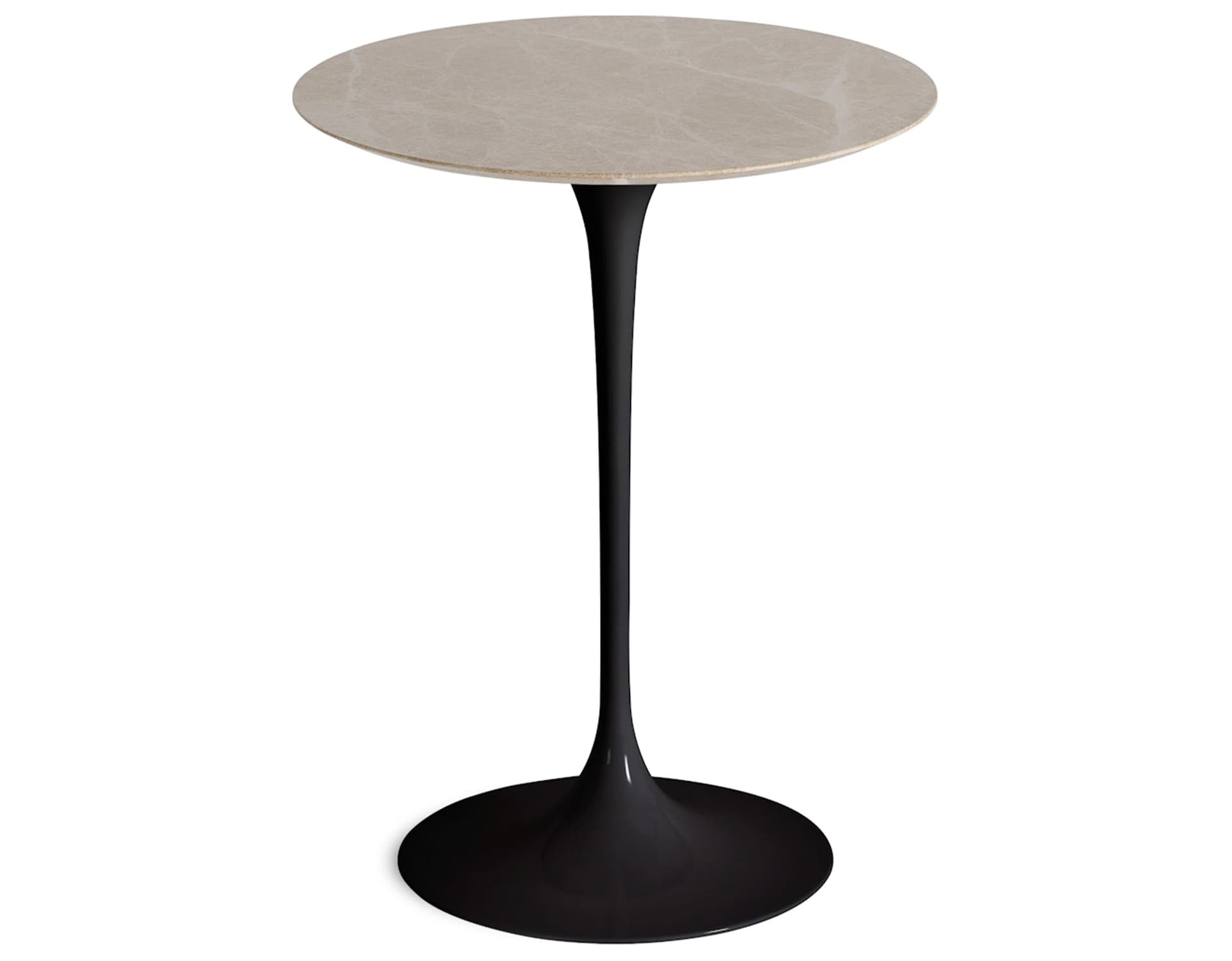 saarinen side table - 16" round / polished marble - emperador light / high gloss - black
