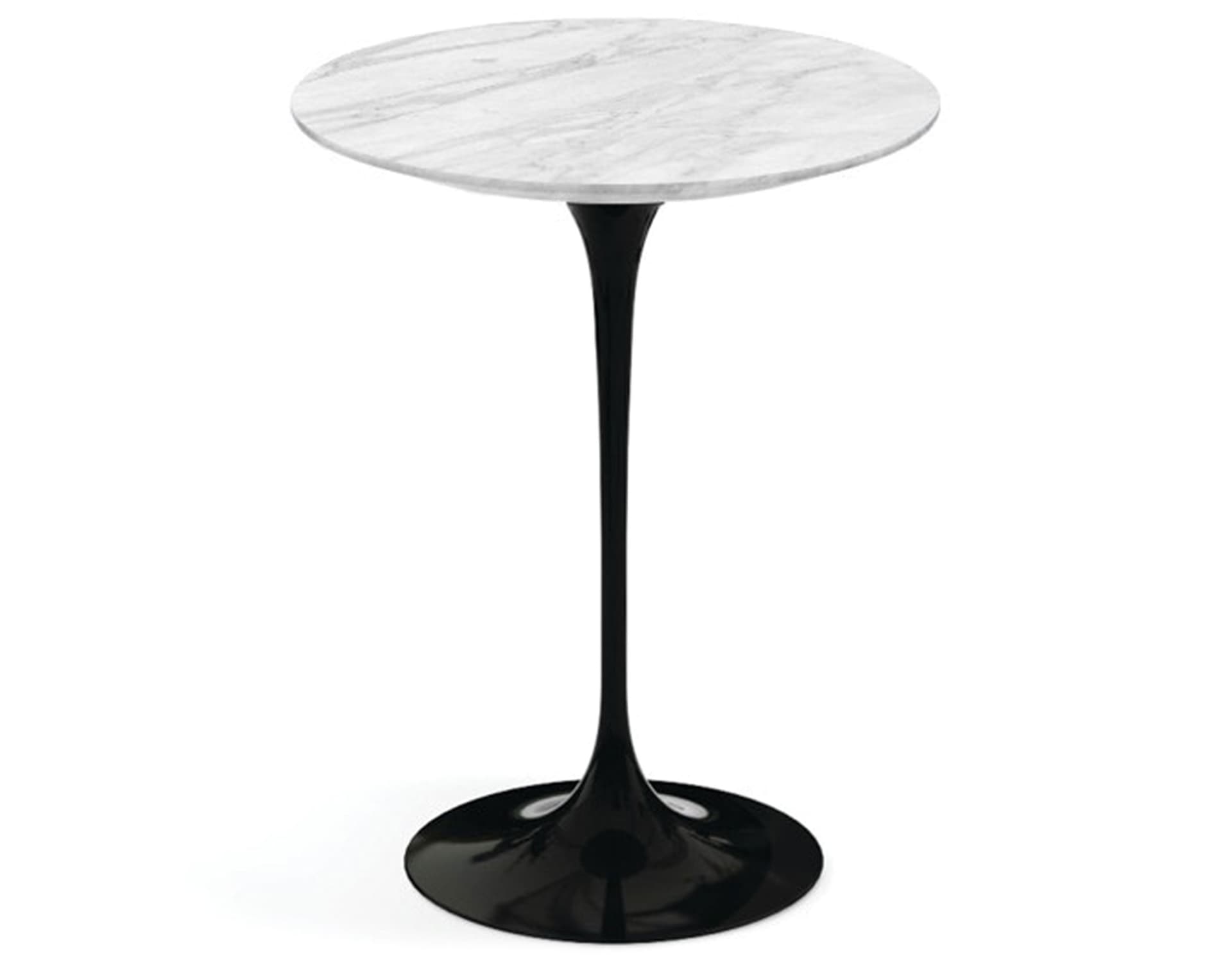 saarinen side table - 16" round / satin marble - carrara / high gloss - black