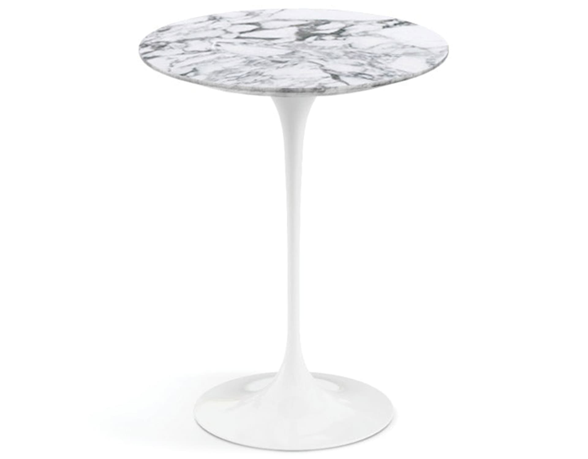 saarinen side table - 16" round / satin marble - arabescato / high gloss - white