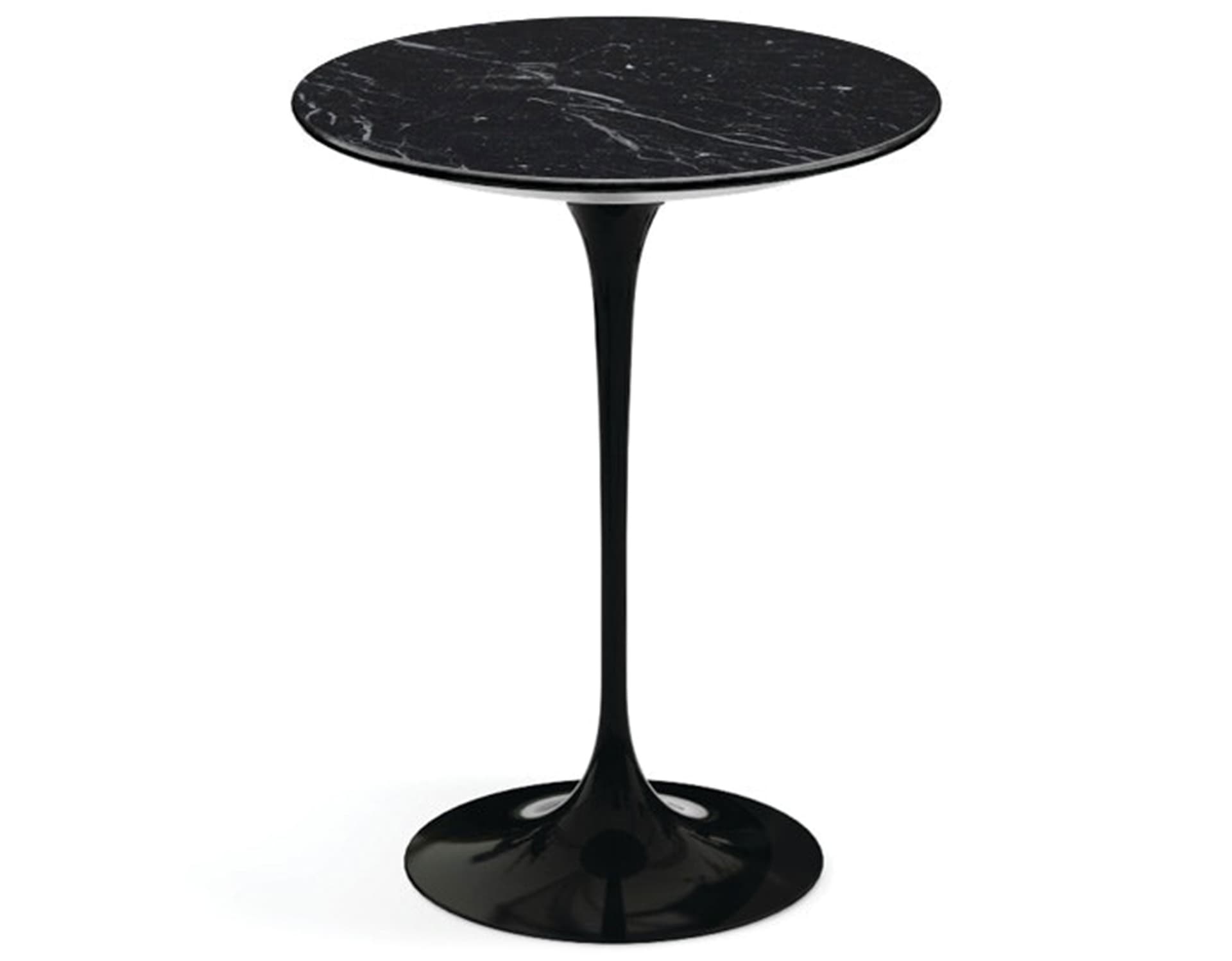 saarinen side table - 16" round / satin marble - nero marquina / high gloss - black