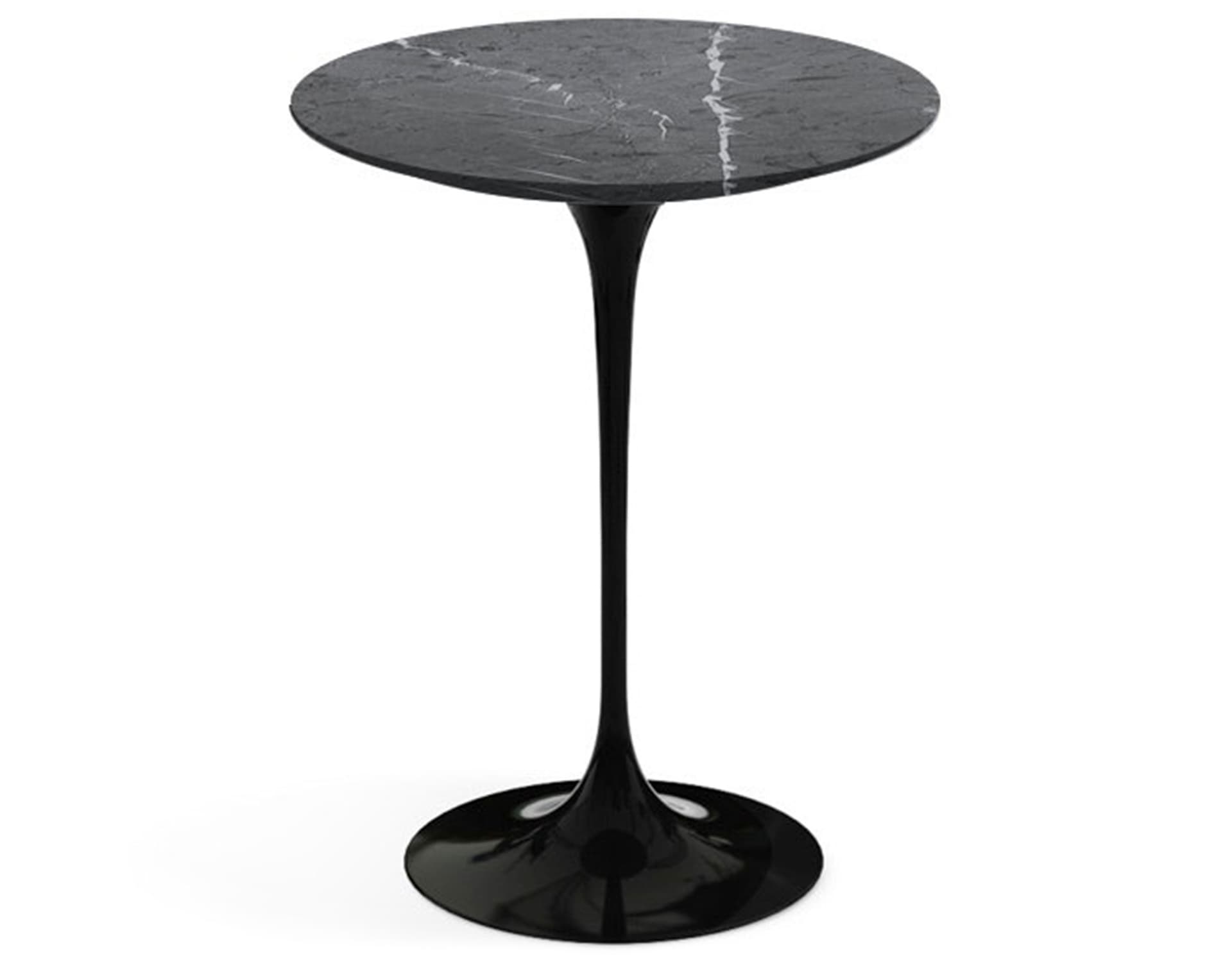 saarinen side table - 16" round / polished marble - grigio marquina / high gloss - black