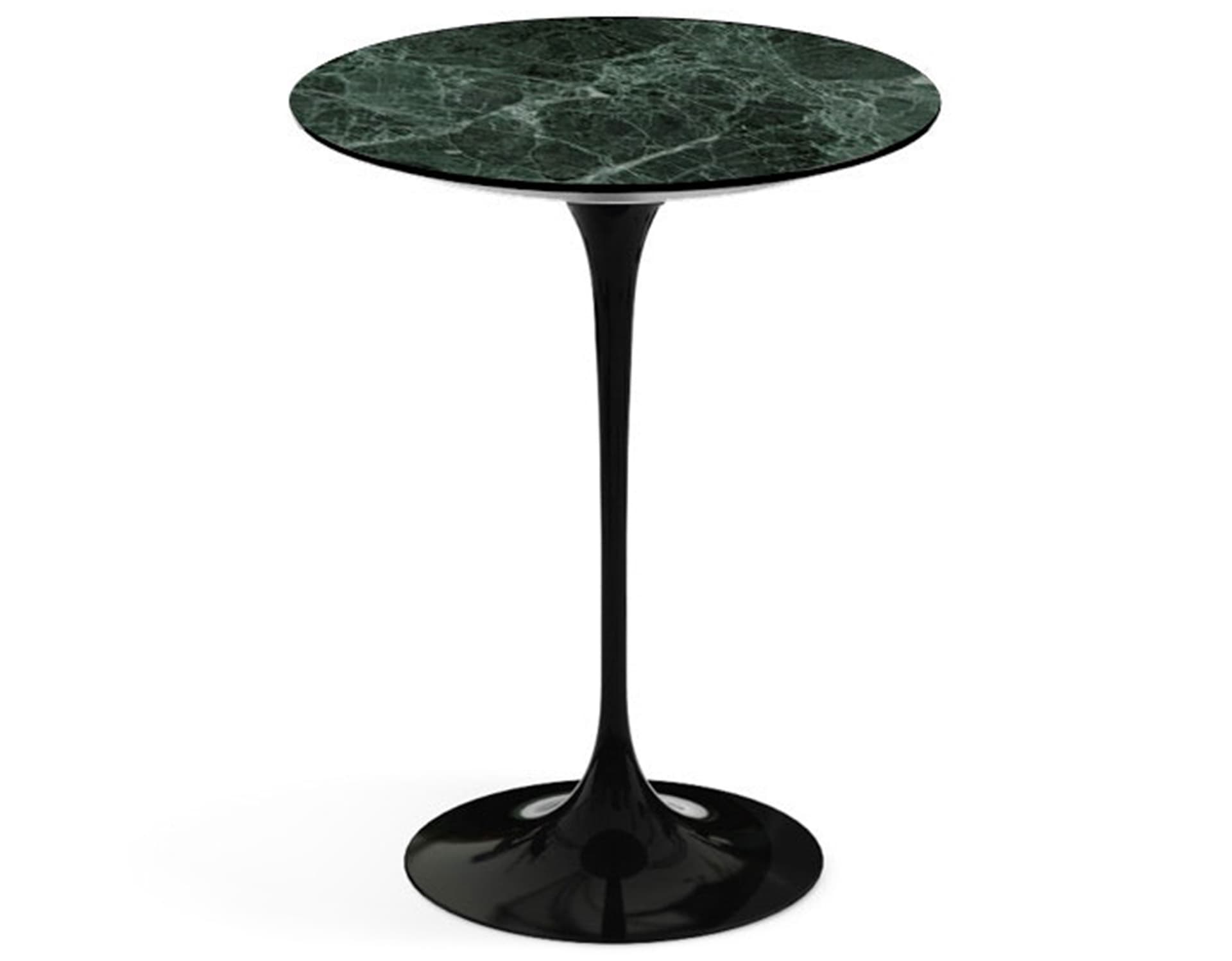 saarinen side table - 16" round / satin marble - verde alpi / high gloss - black