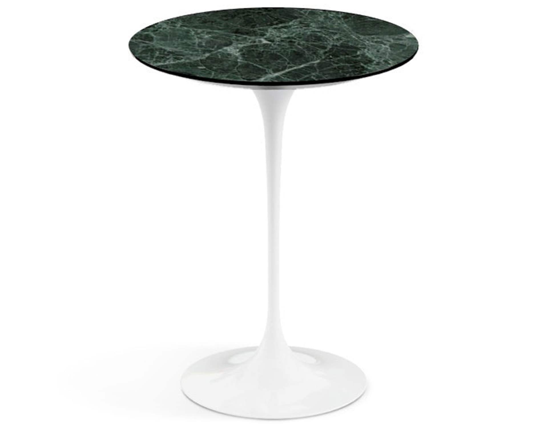 saarinen side table - 16" round / satin marble - verde alpi / high gloss - white