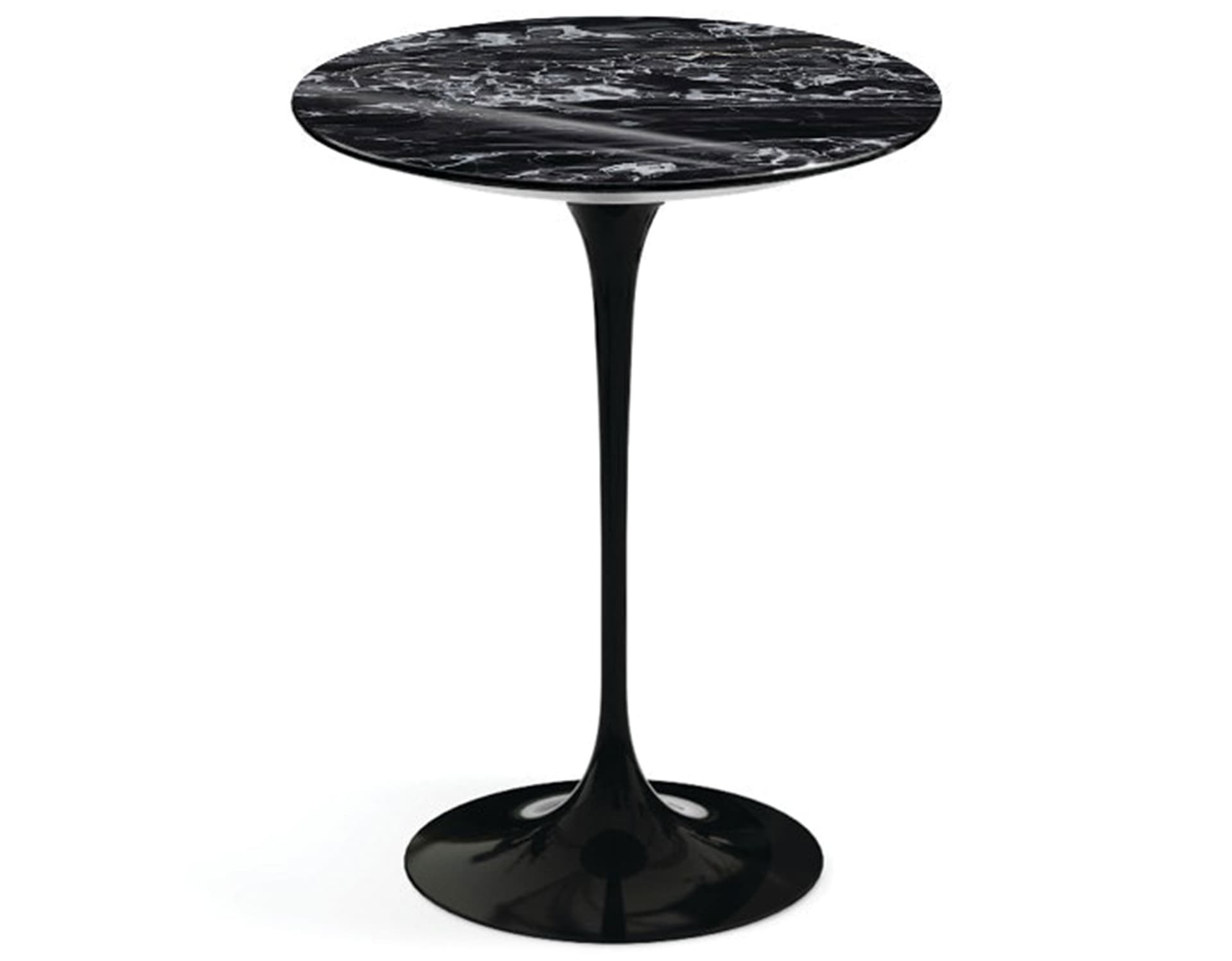 saarinen side table - 16" round / satin marble - portoro / high gloss - black