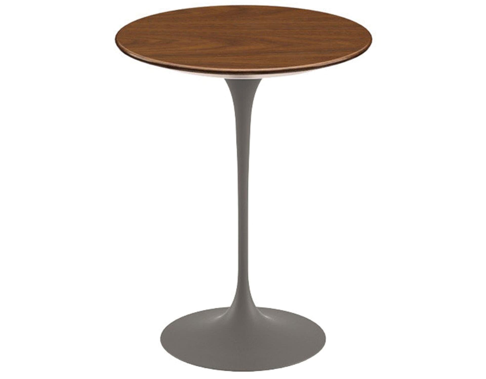 saarinen side table - 16" round / veneer - light walnut / satin - grey