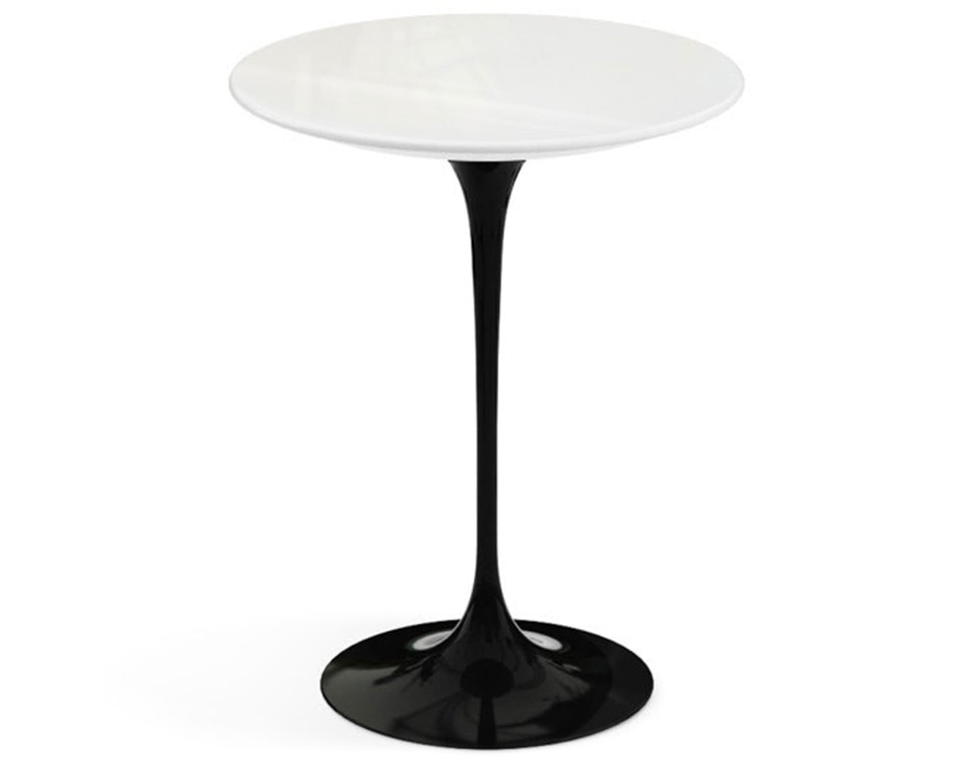 saarinen side table - 16" round / engineered stone - vetro bianco / high gloss - black
