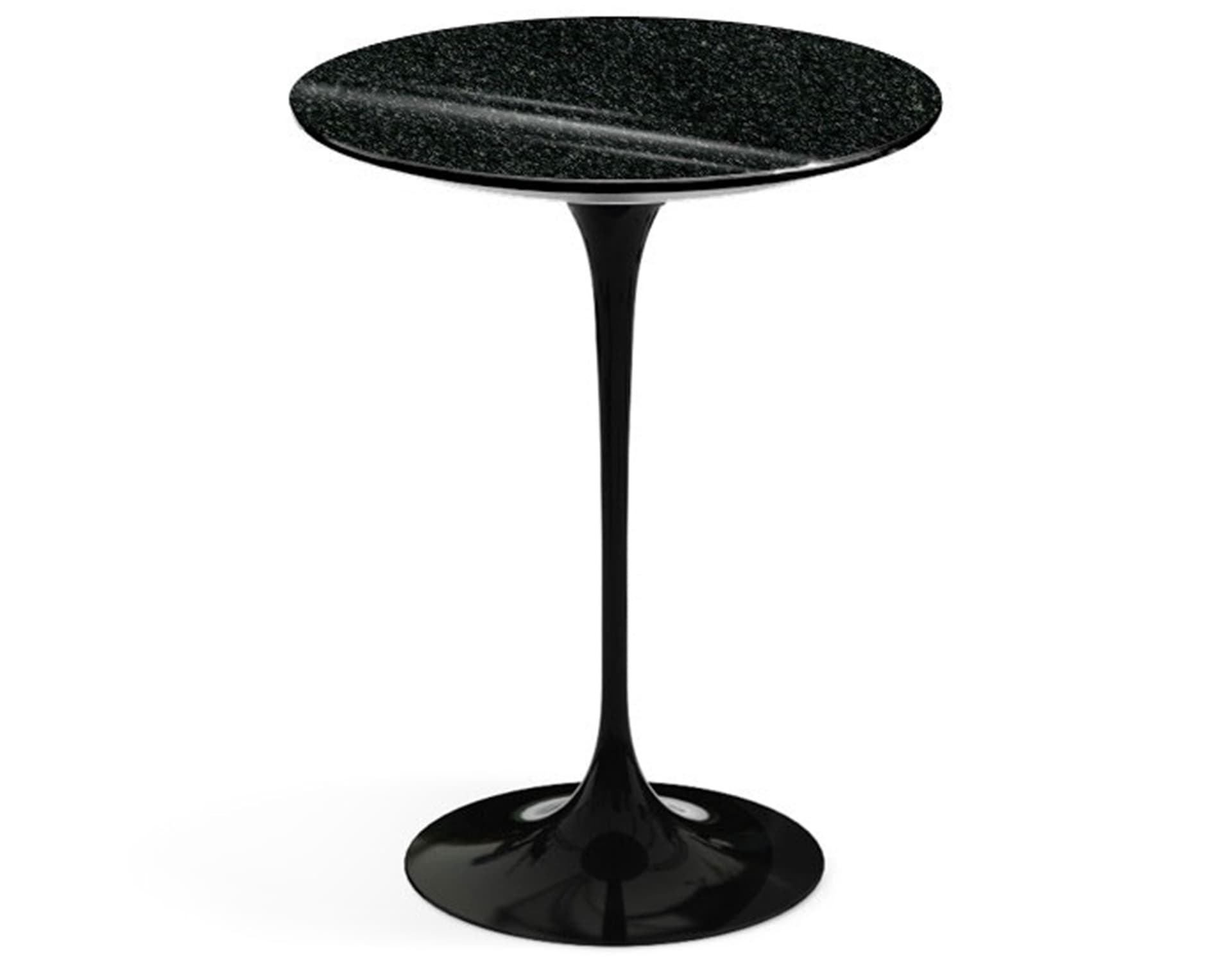 saarinen side table - 16" round / granite - black andes / high gloss - black