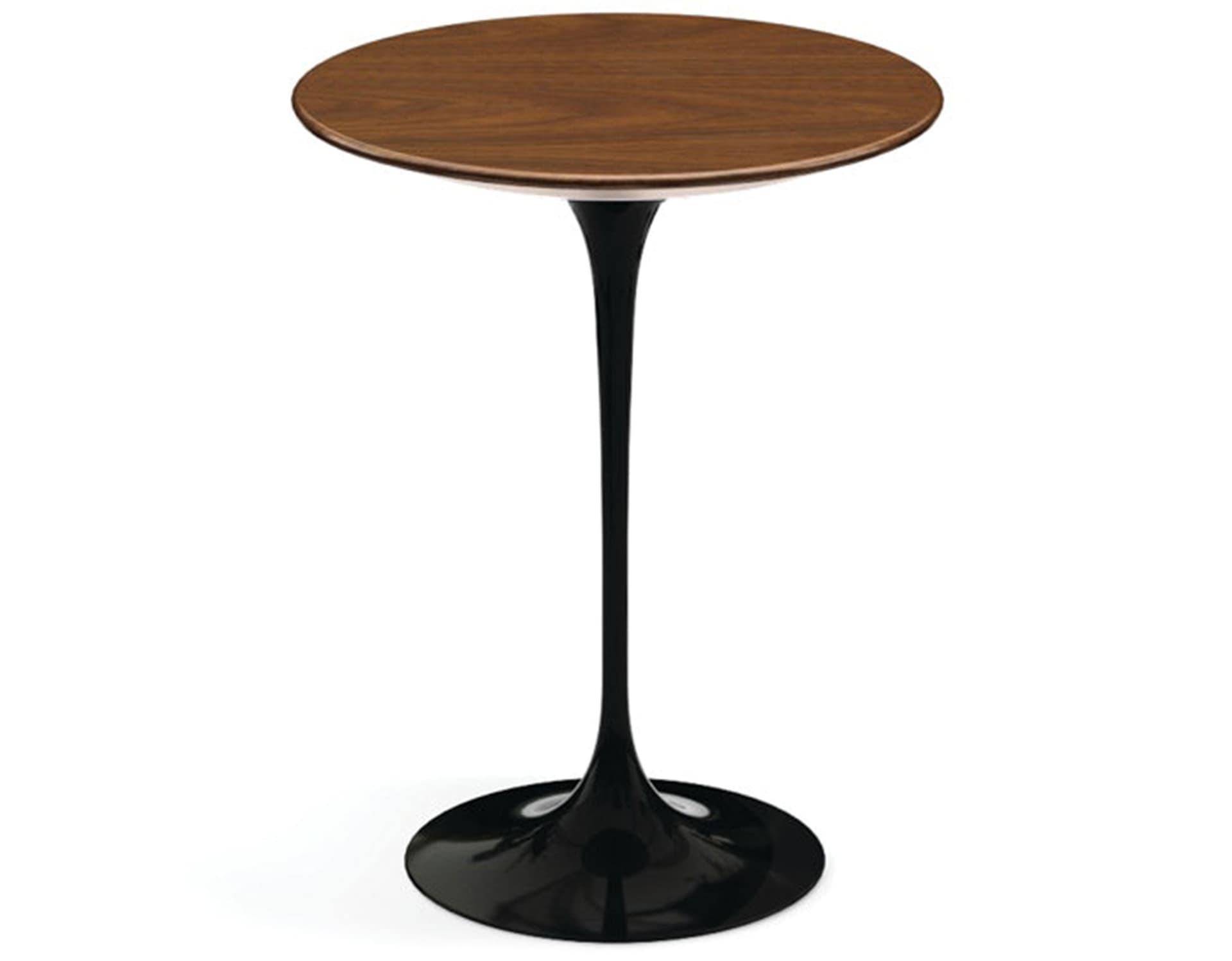 saarinen side table - 16" round / veneer - light walnut / high gloss - black