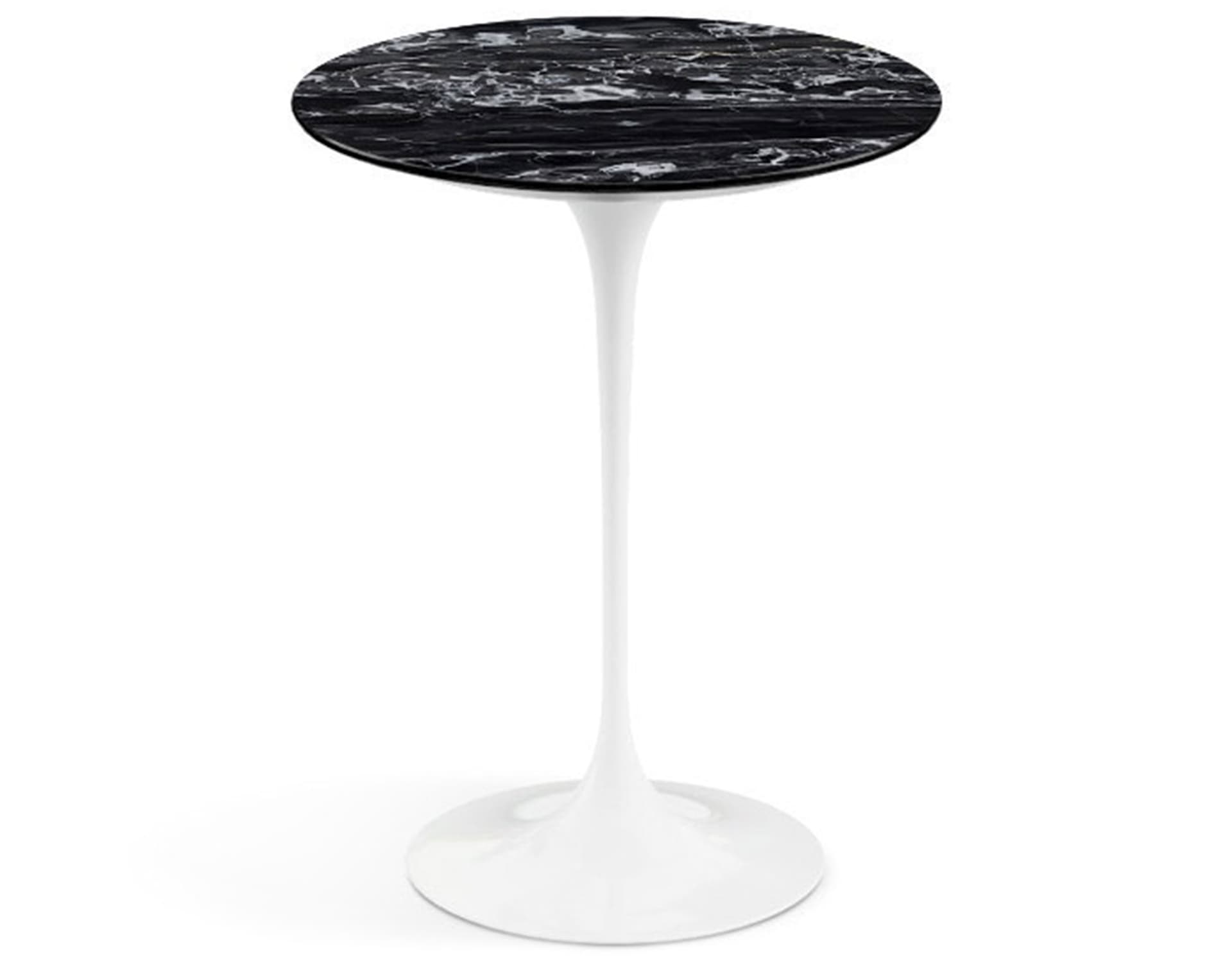 saarinen side table - 16" round / satin marble - portoro / high gloss - white