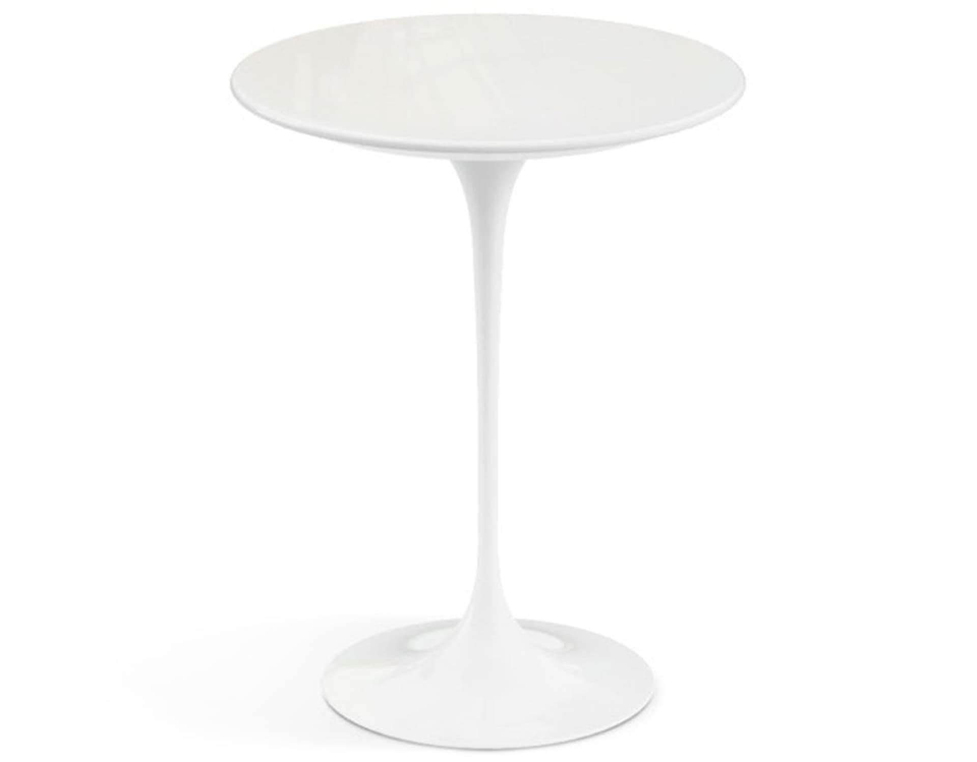 saarinen side table - 16" round / engineered stone - vetro bianco / high gloss - white